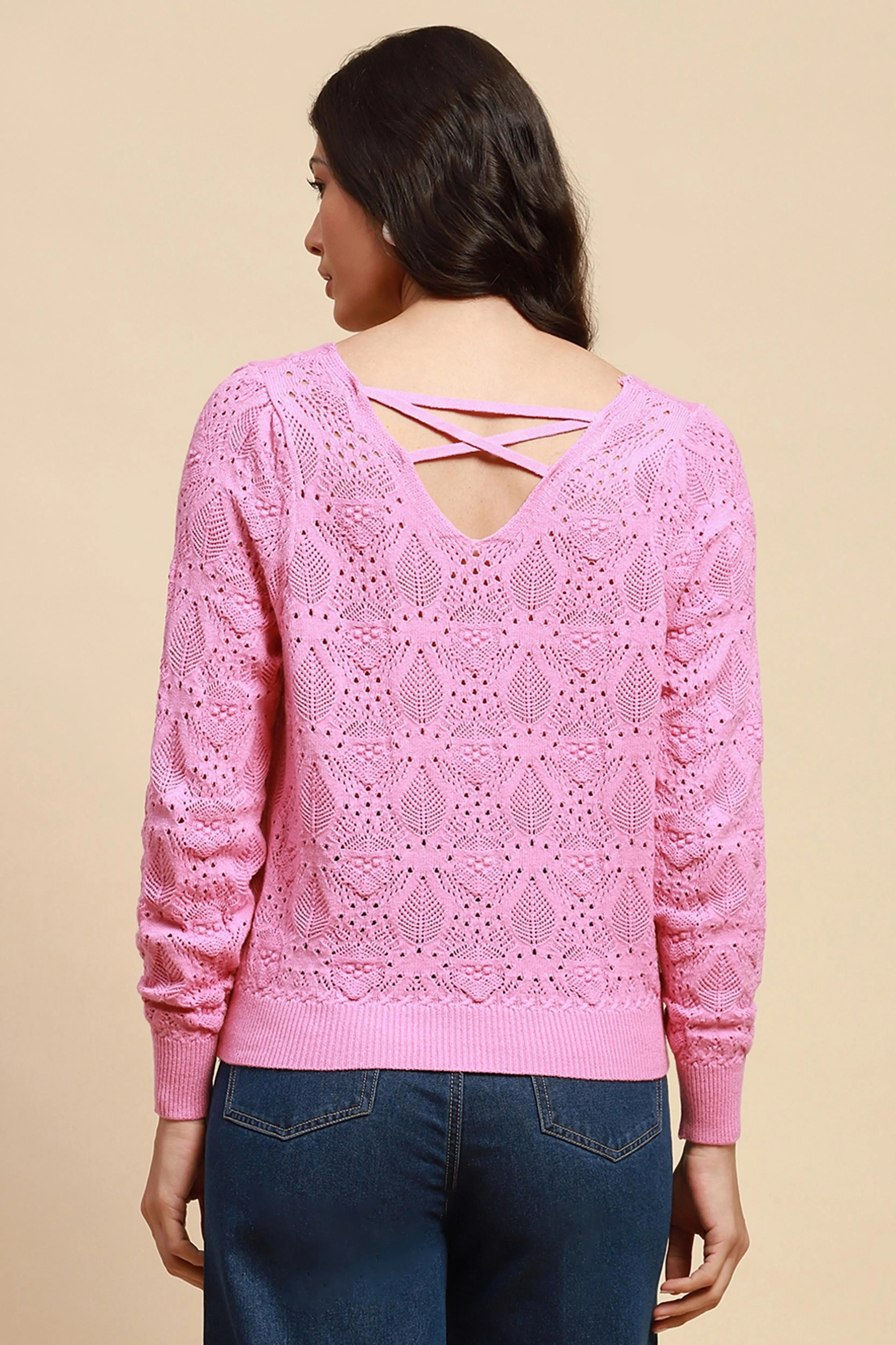 Pink Viscose Blend Loose Pullover - Global Republic