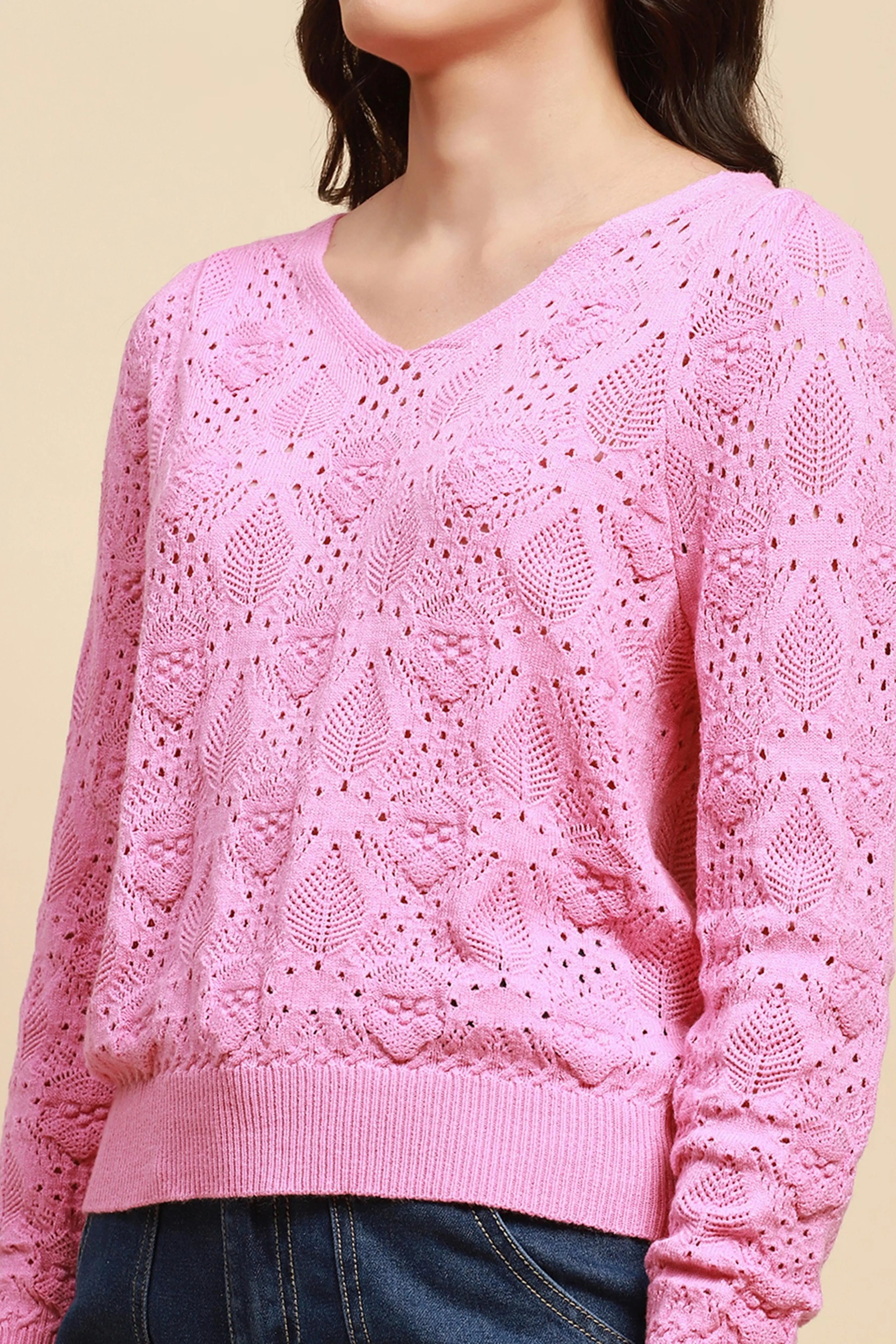 Pink Viscose Blend Loose Pullover - Global Republic