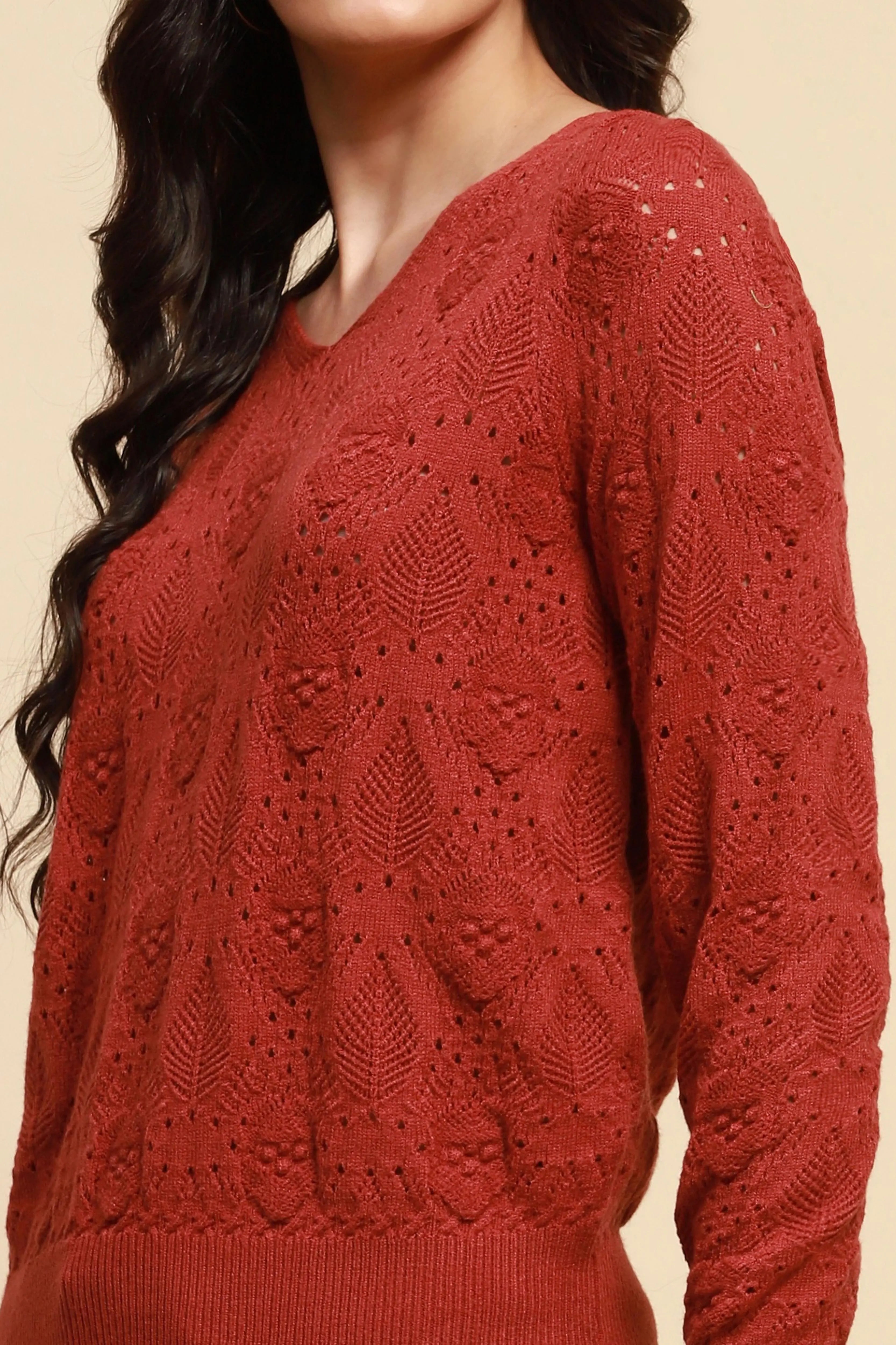 Rust Viscose Relaxed Fit Pullover - Global Republic