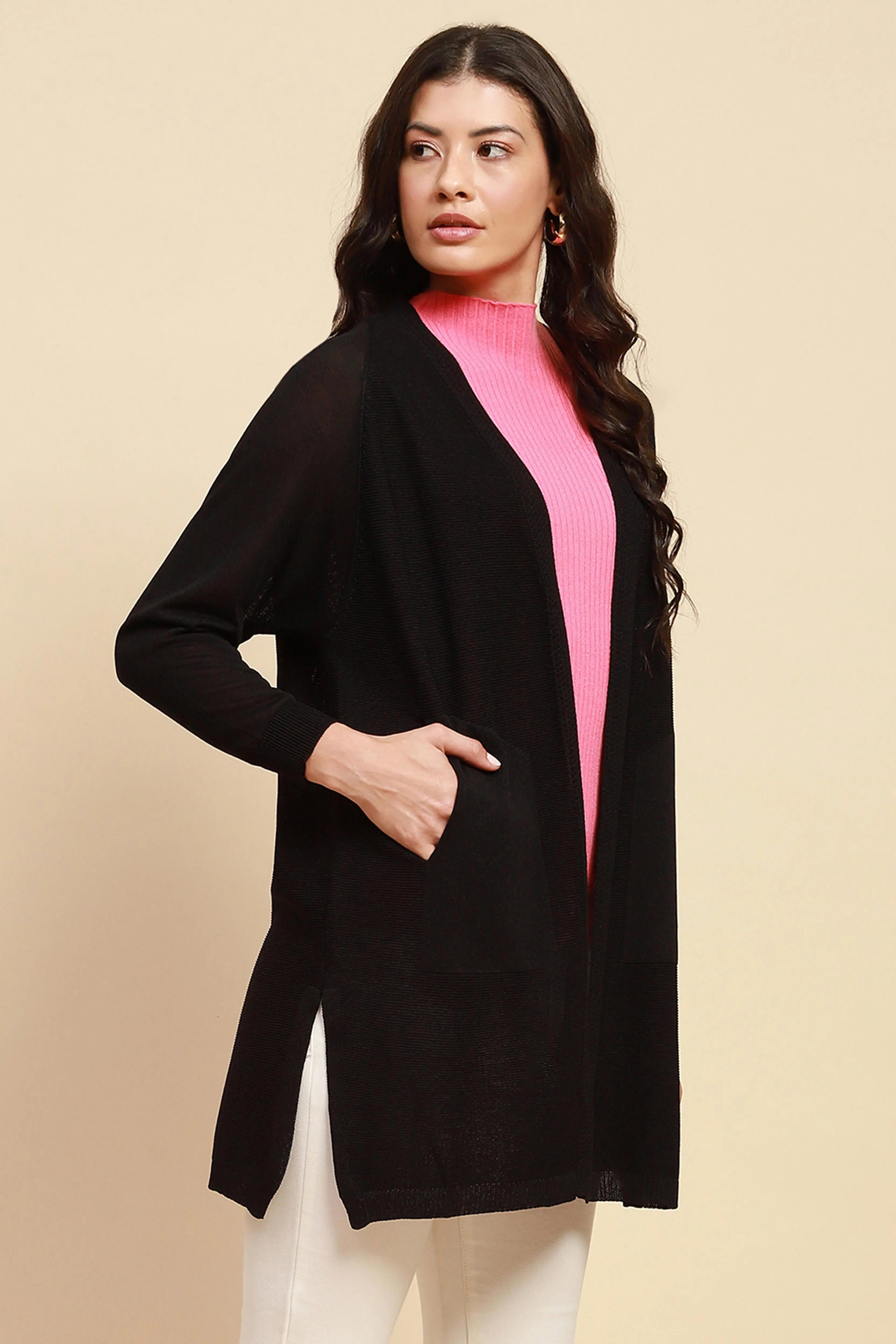 Black Viscose Loose Fit Winter Shrug - Global Republic