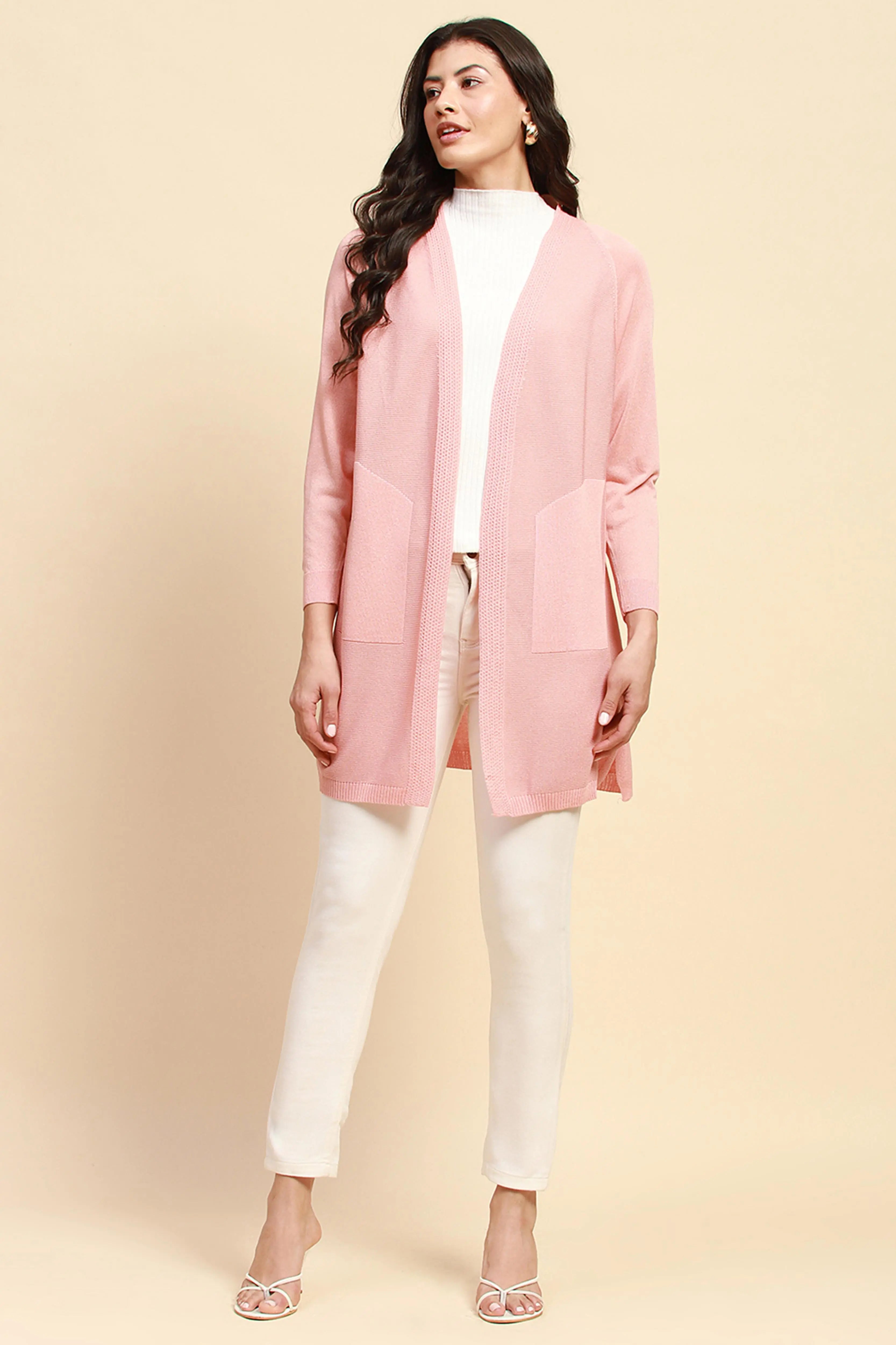 Pink Viscose Loose Fit Winter Shrug - Global Republic