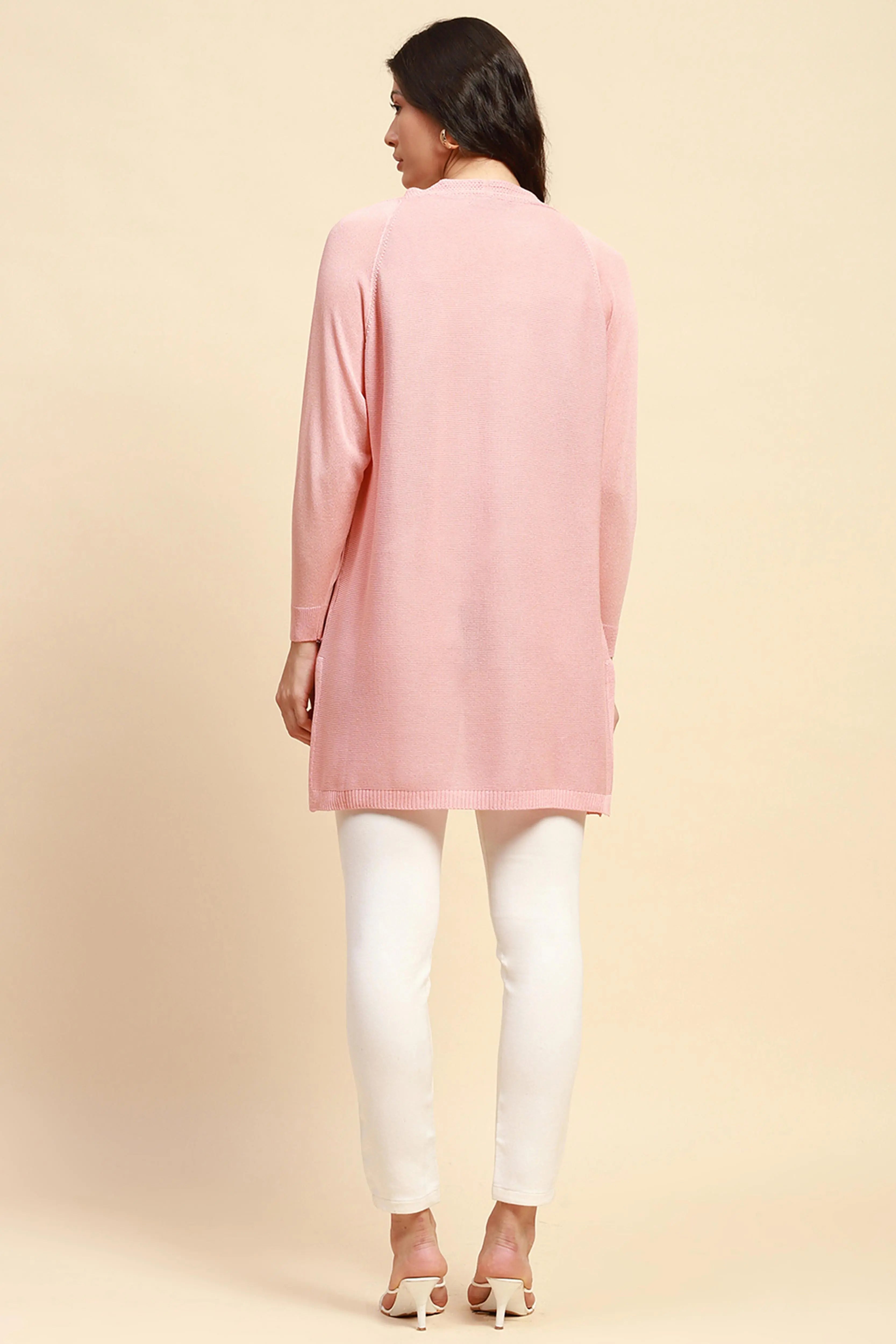 Pink Viscose Loose Fit Winter Shrug - Global Republic