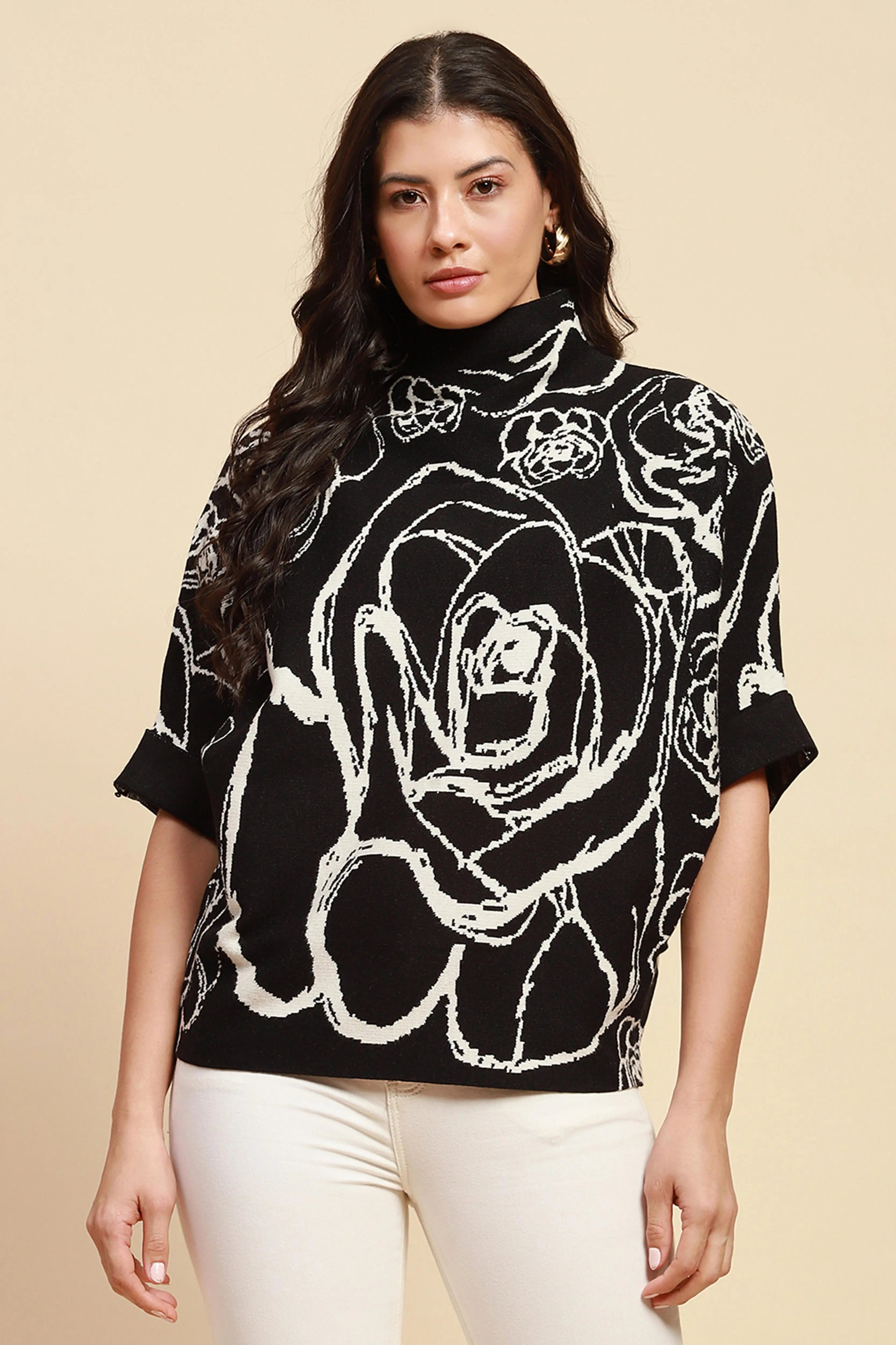 Black Viscose Blend Loose Fit Pullover - Global Republic