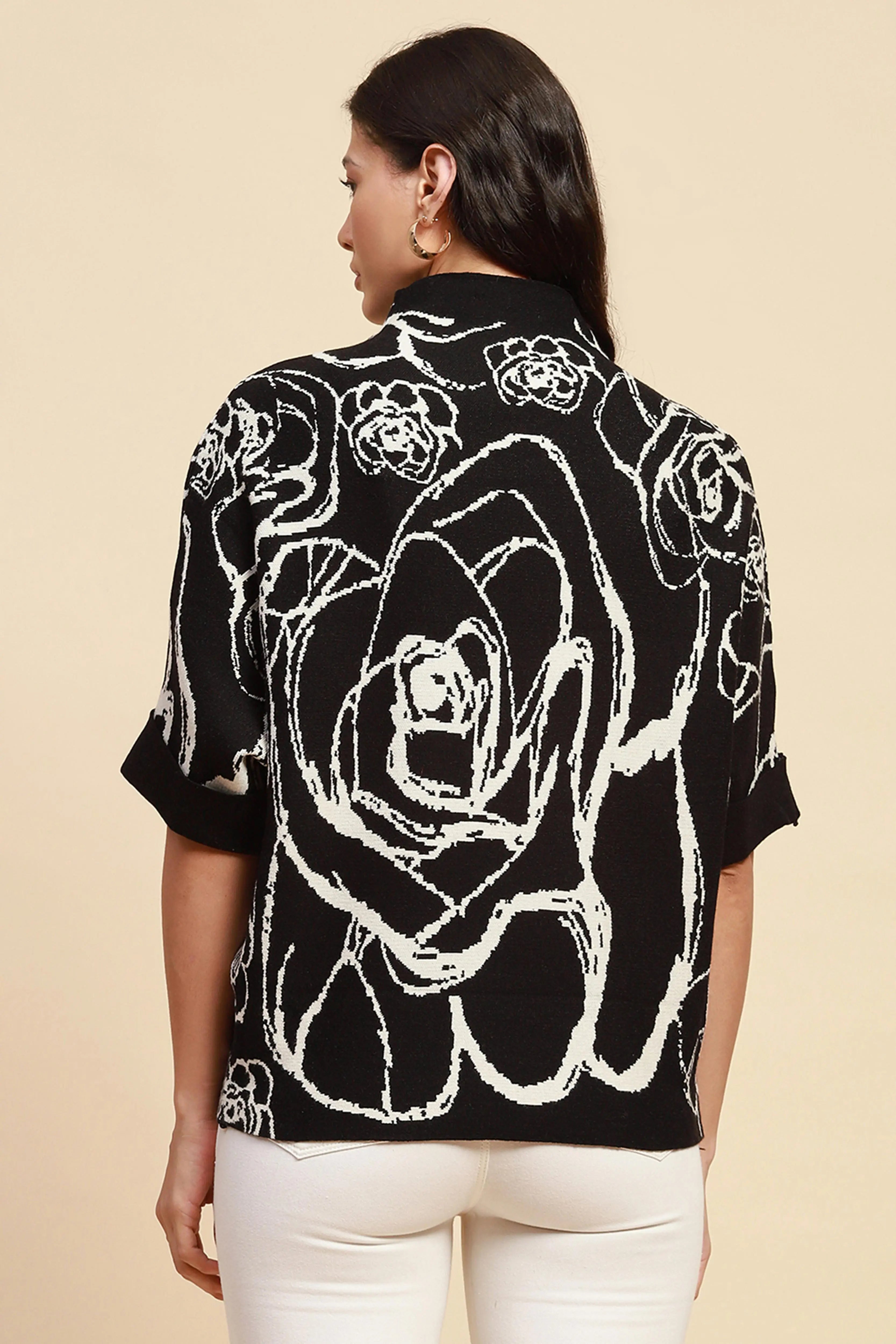 Black Viscose Blend Loose Fit Pullover - Global Republic