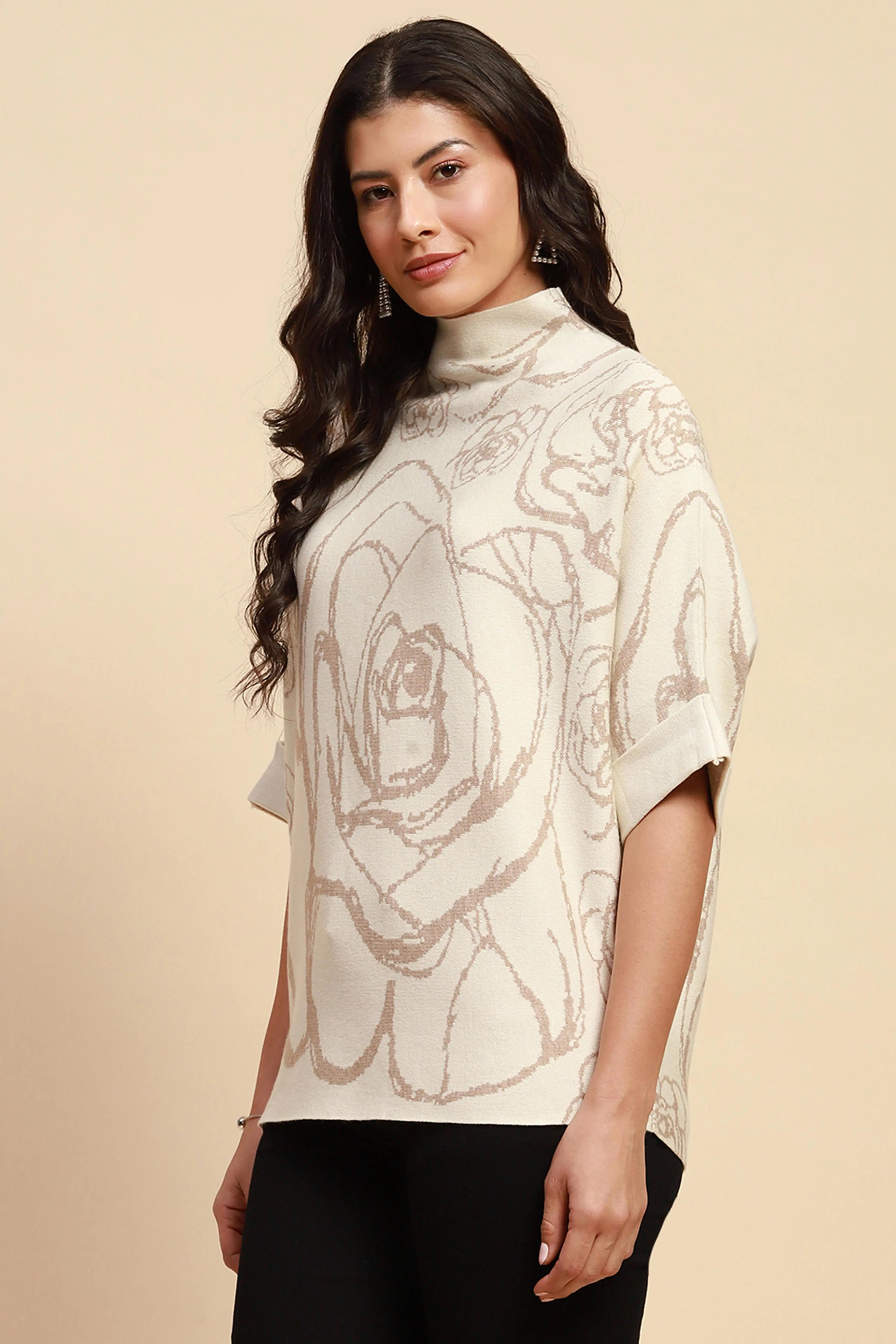 Off White Viscose Loose Fit Pullover - Global Republic