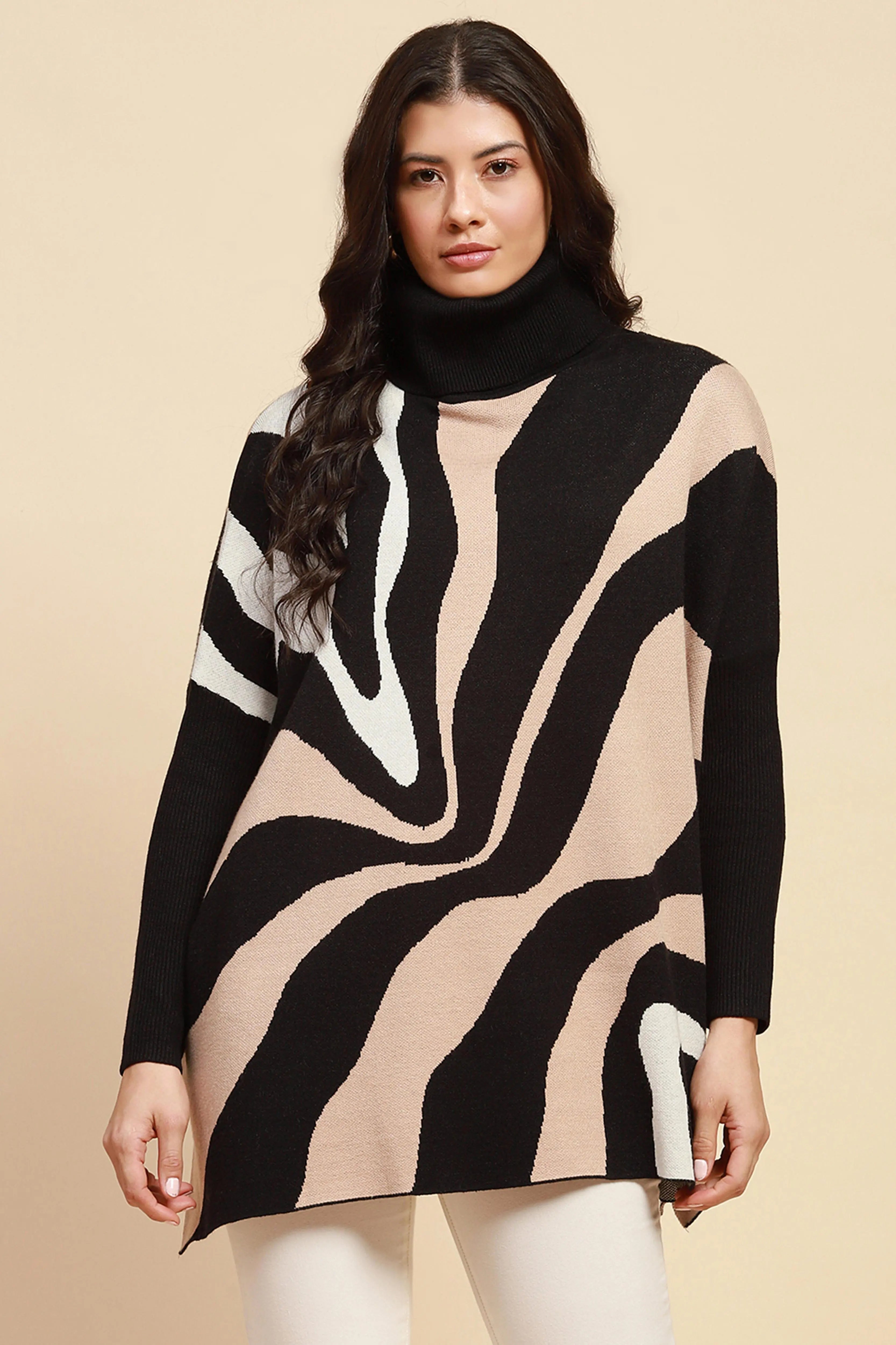 Beige Loose Fit Viscose Blend Pullover - Global Republic