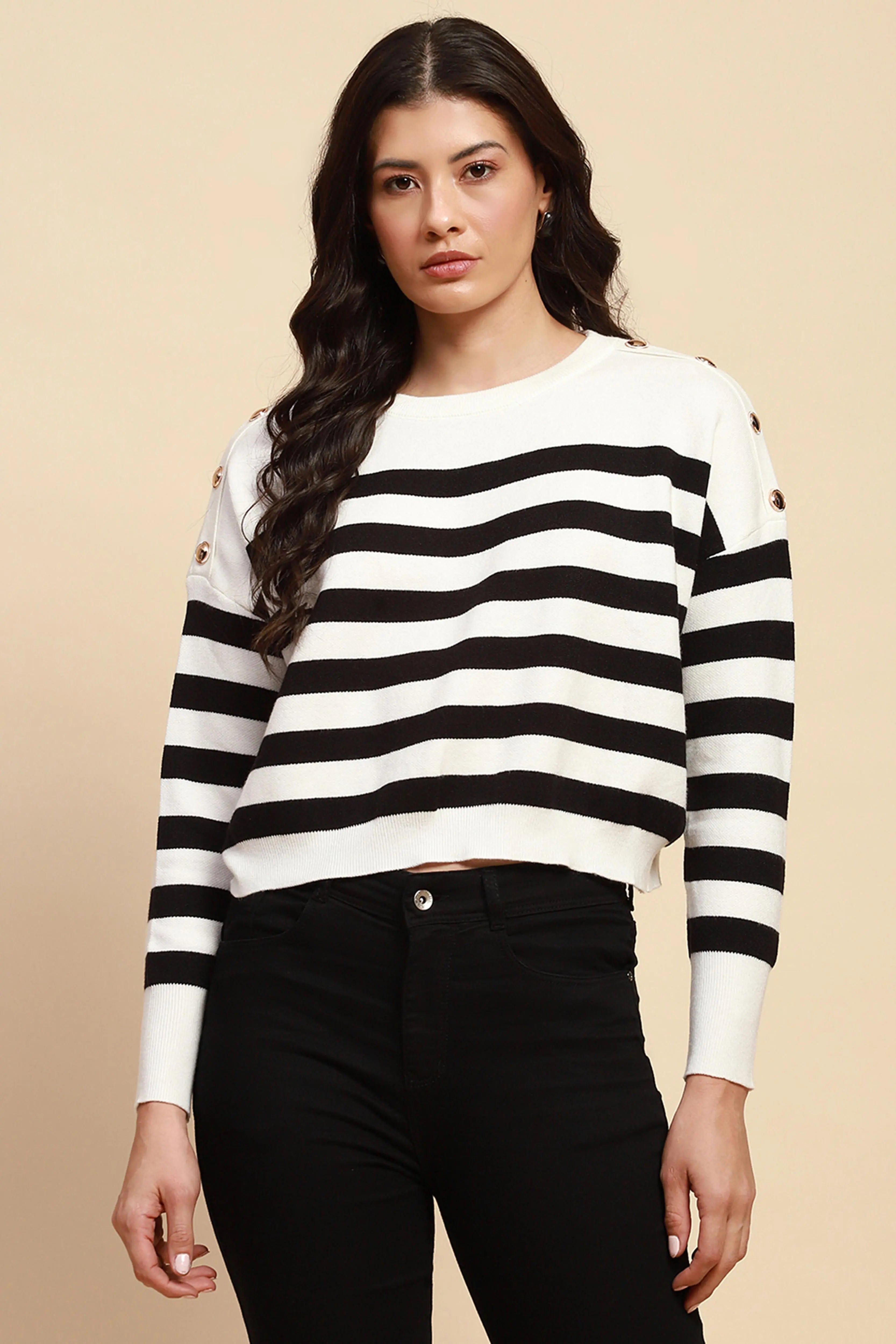 White Viscose Boxy Fit Crop Pullover - Global Republic