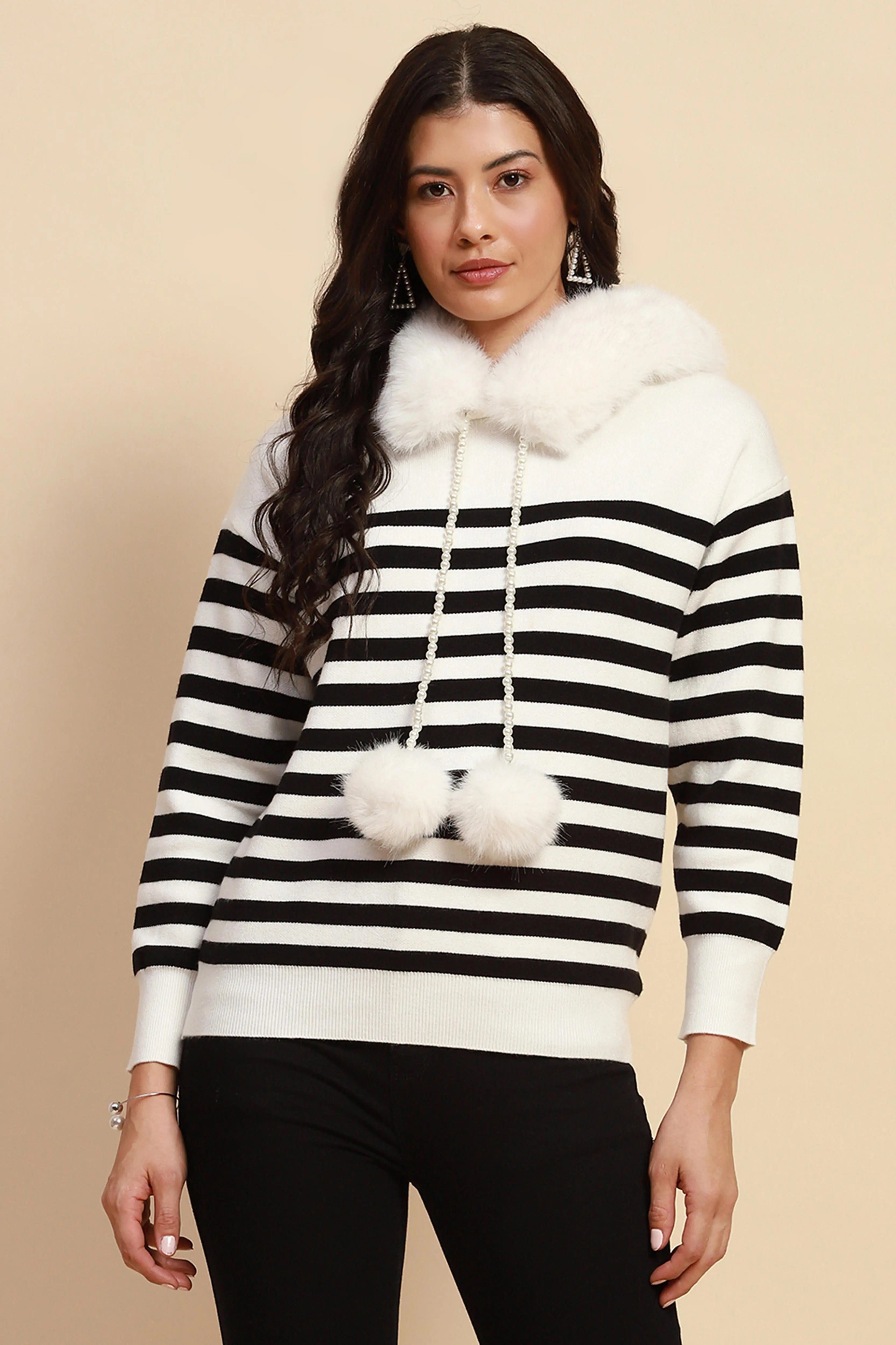 White Viscose Relaxed Fit Pullover - Global Republic