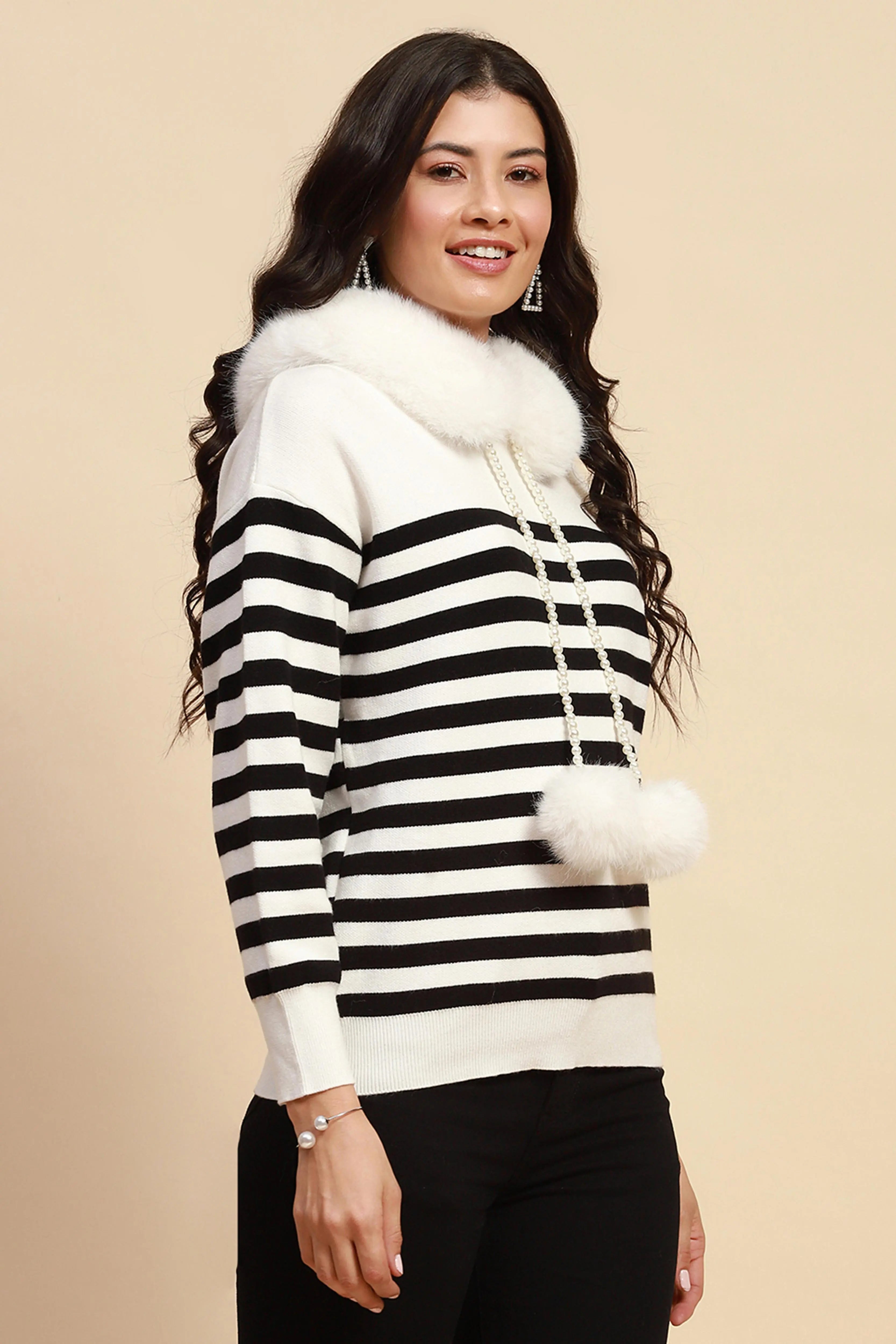 White Viscose Relaxed Fit Pullover - Global Republic