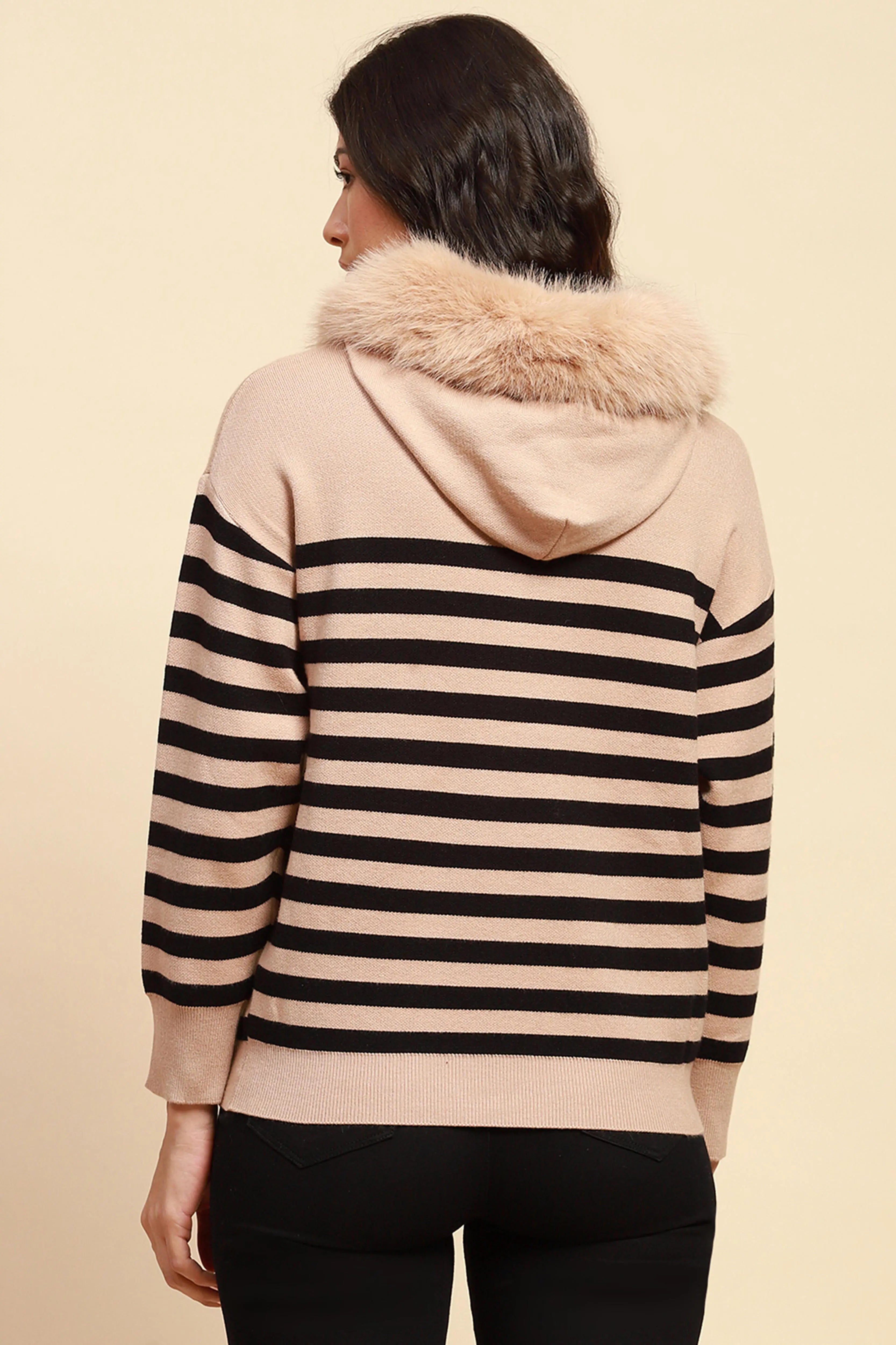 Beige Viscose Relaxed Fit Pullover - Global Republic