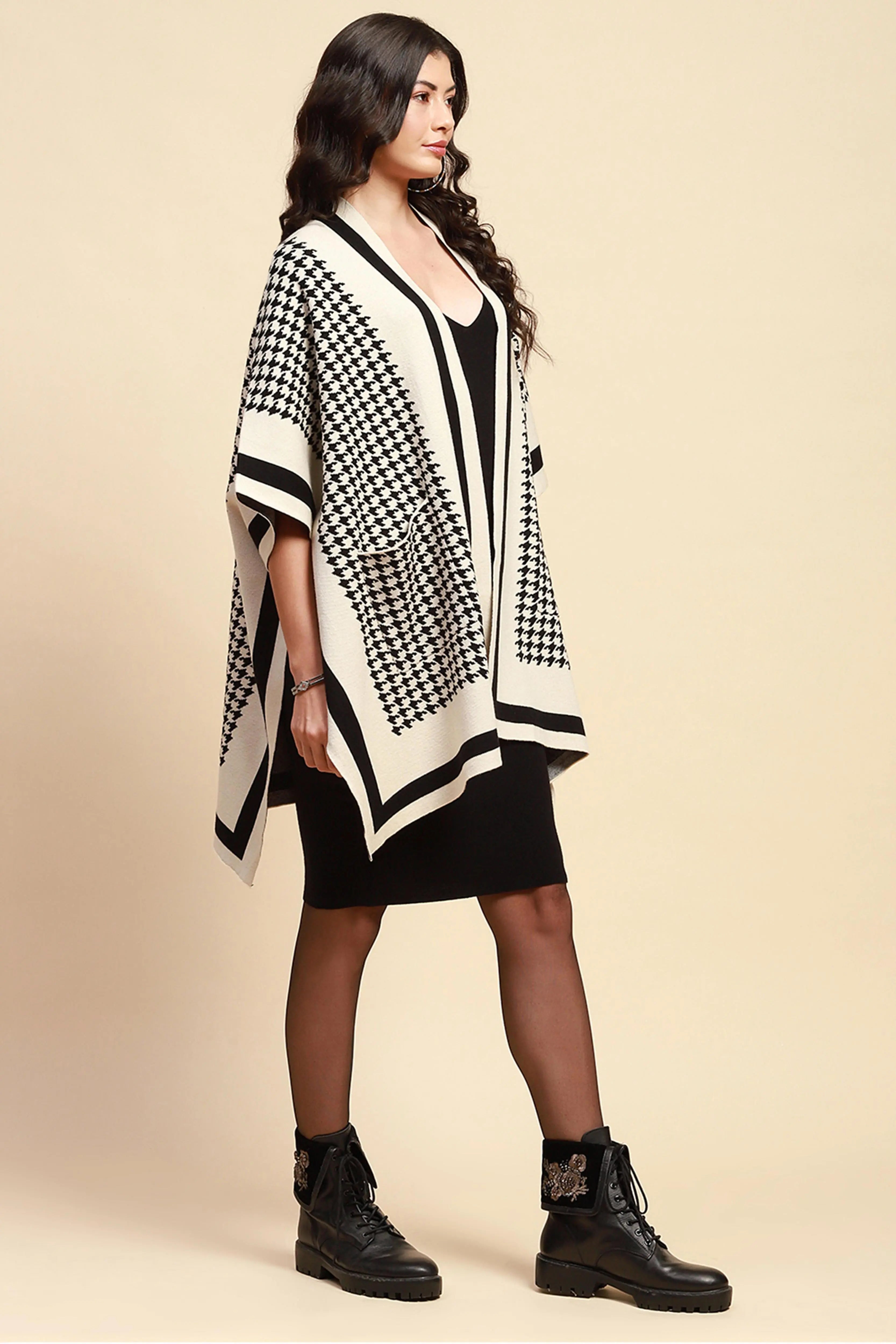 Off White Viscose Loose Winter Shrug - Global Republic
