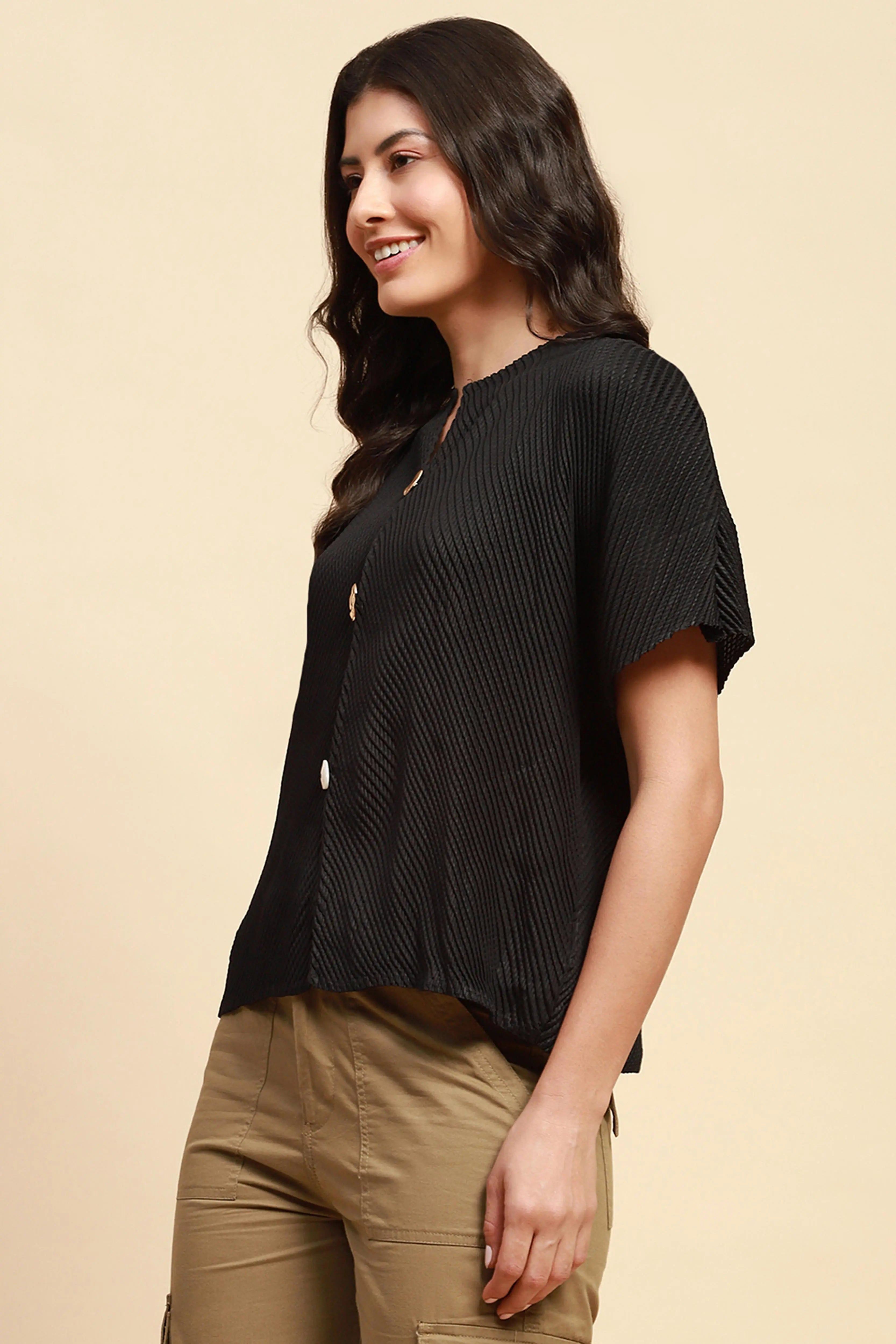 Black Loose Blouson Top - Global Republic