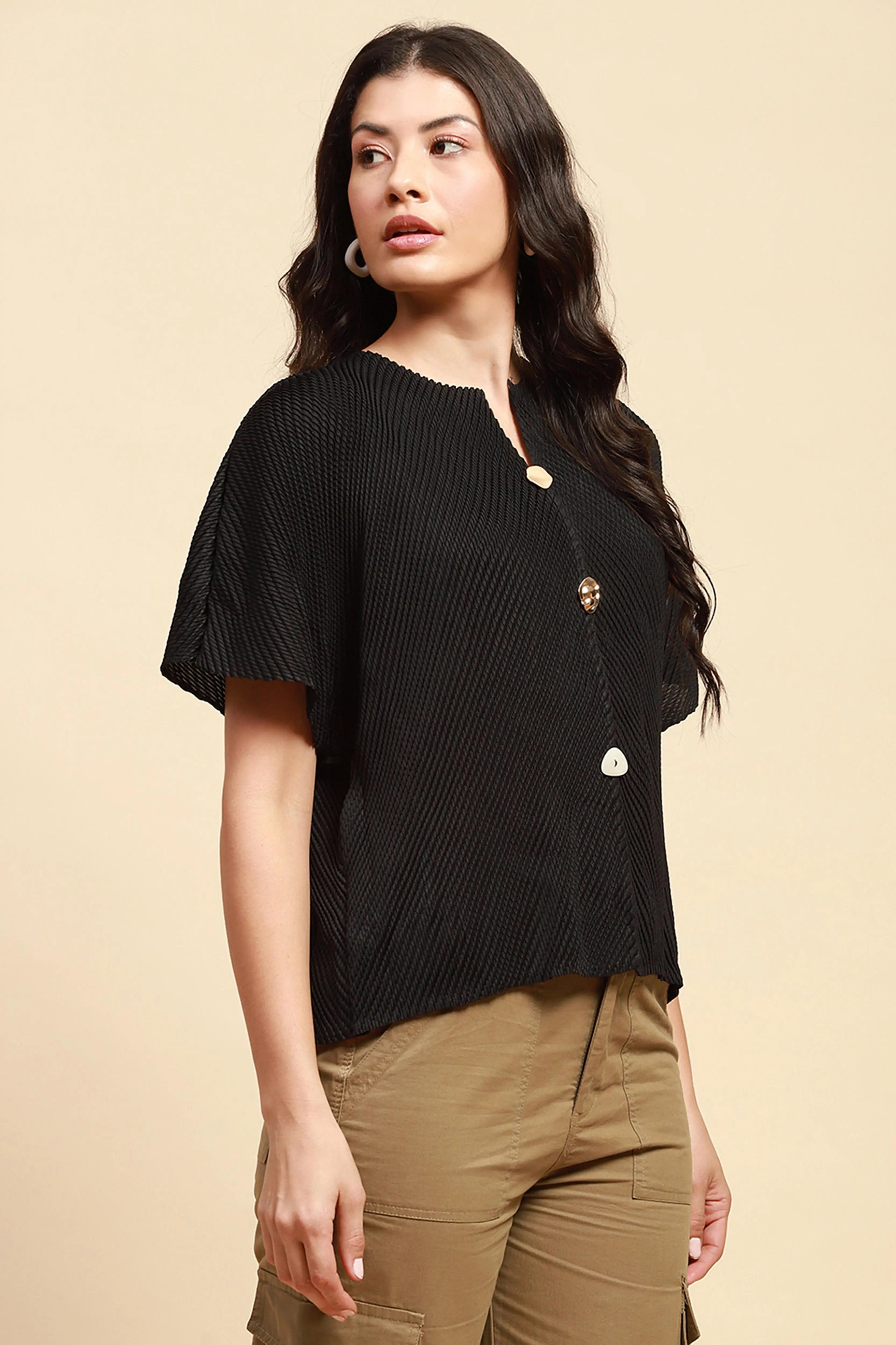Black Loose Blouson Top - Global Republic