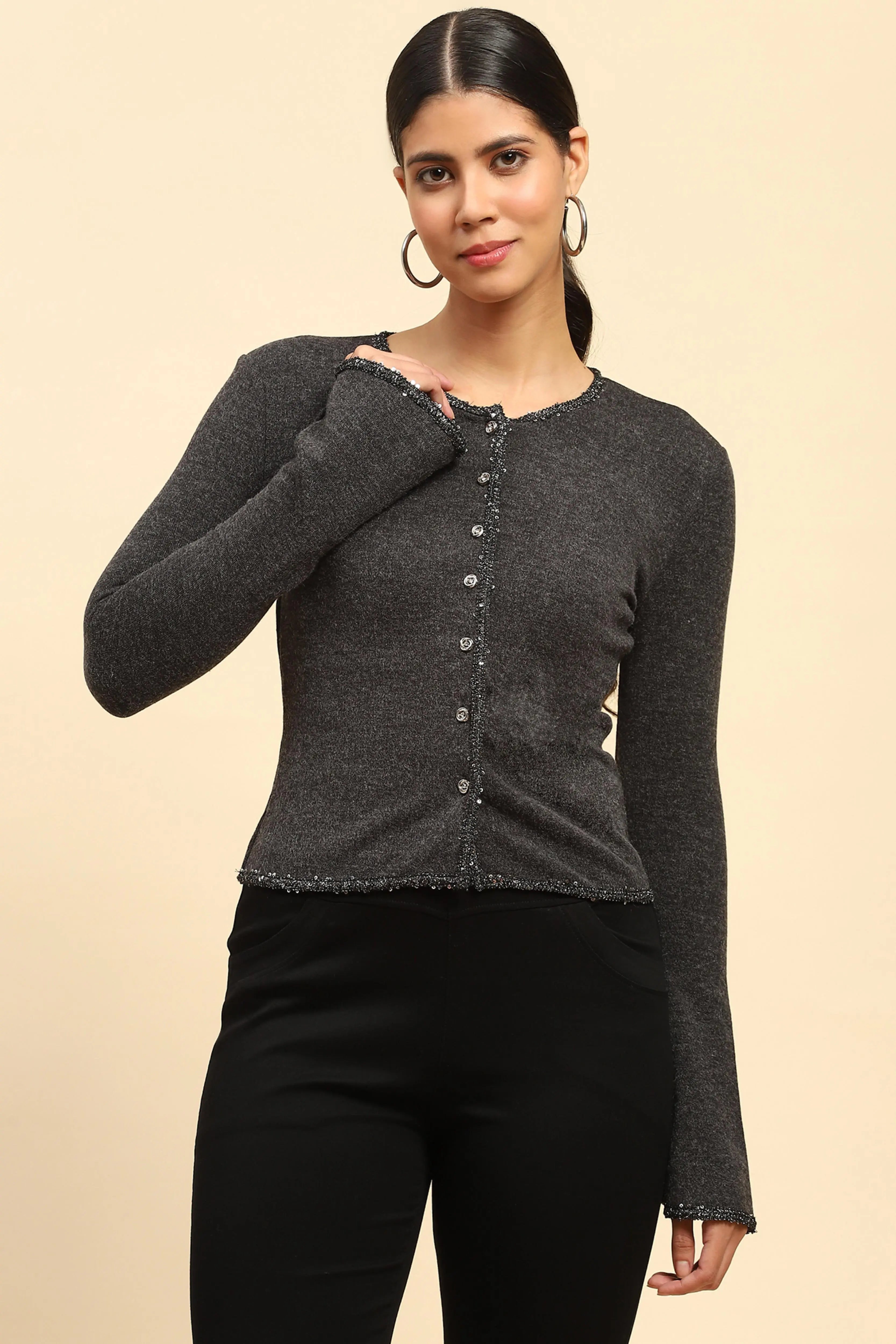 Grey Sequined Cardigan - Global Republic