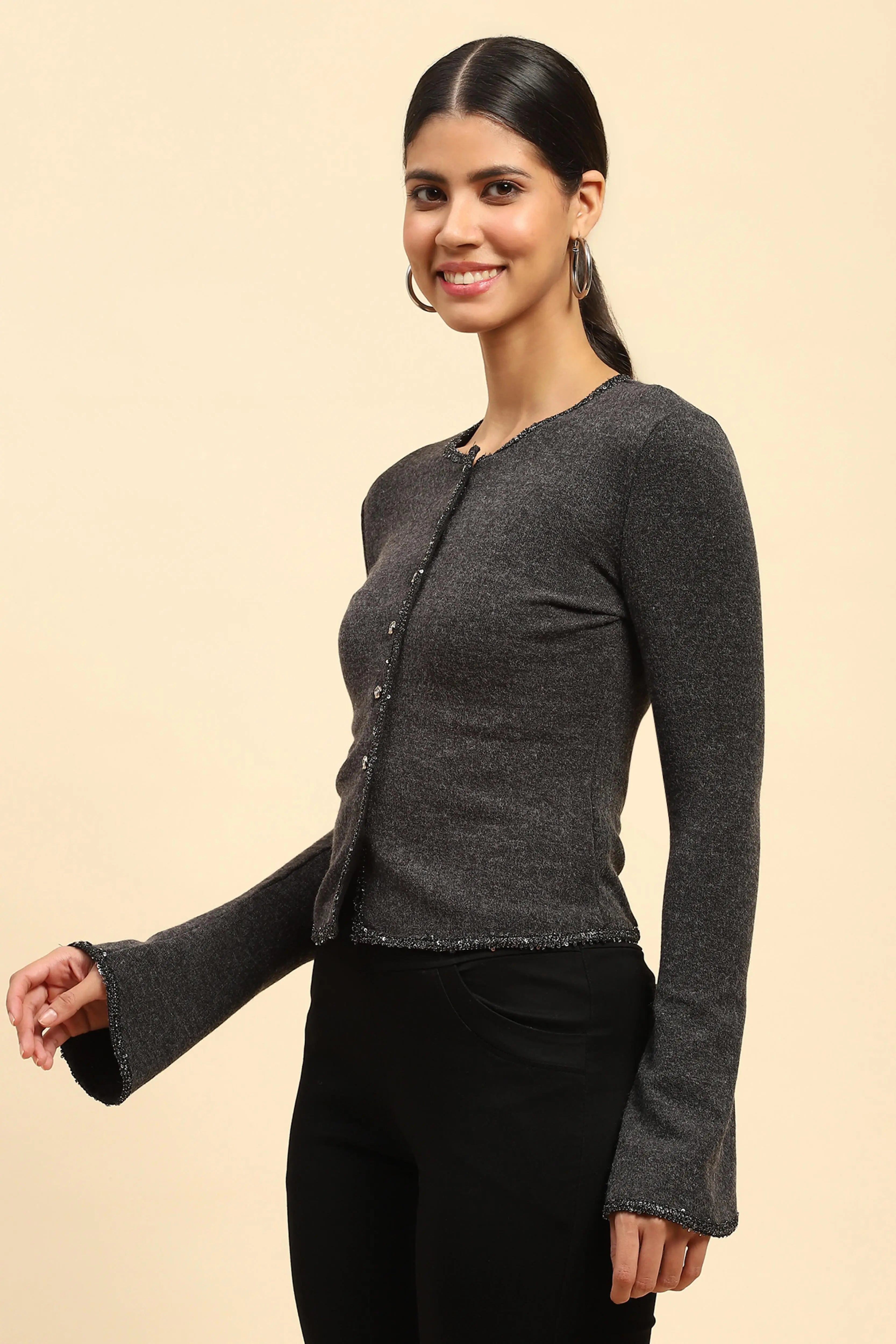 Grey Sequined Cardigan - Global Republic