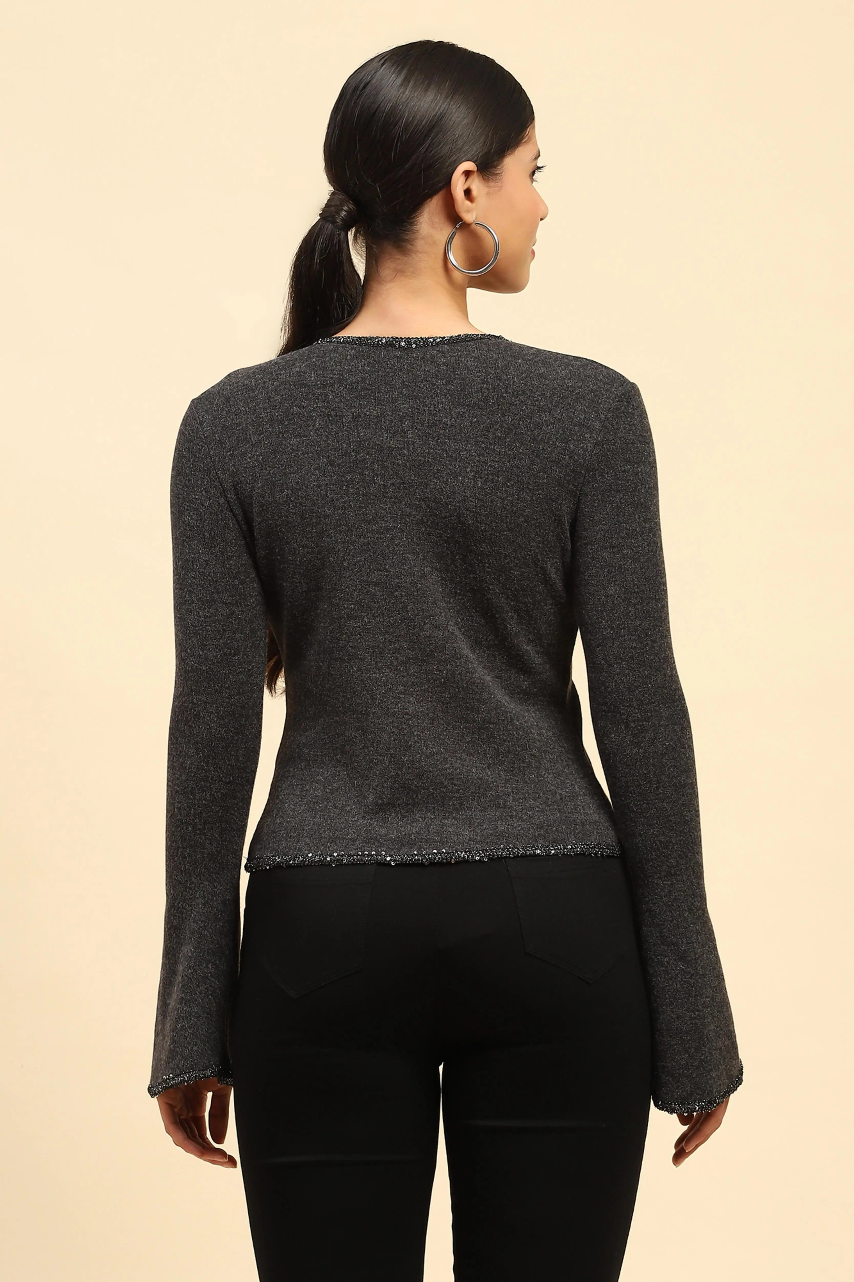 Grey Sequined Cardigan - Global Republic