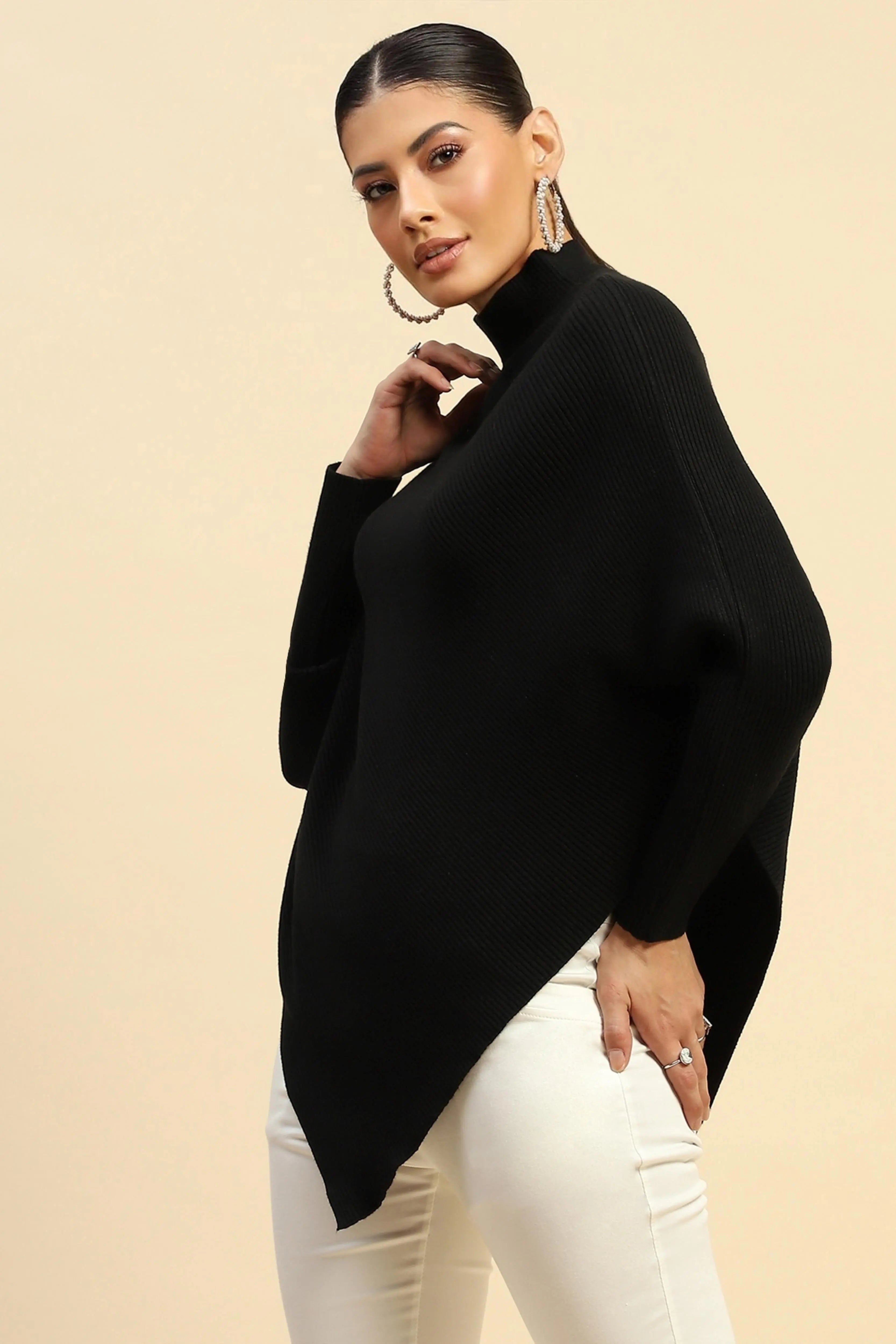 Black  Viscose Slim Fit Pullover - Global Republic