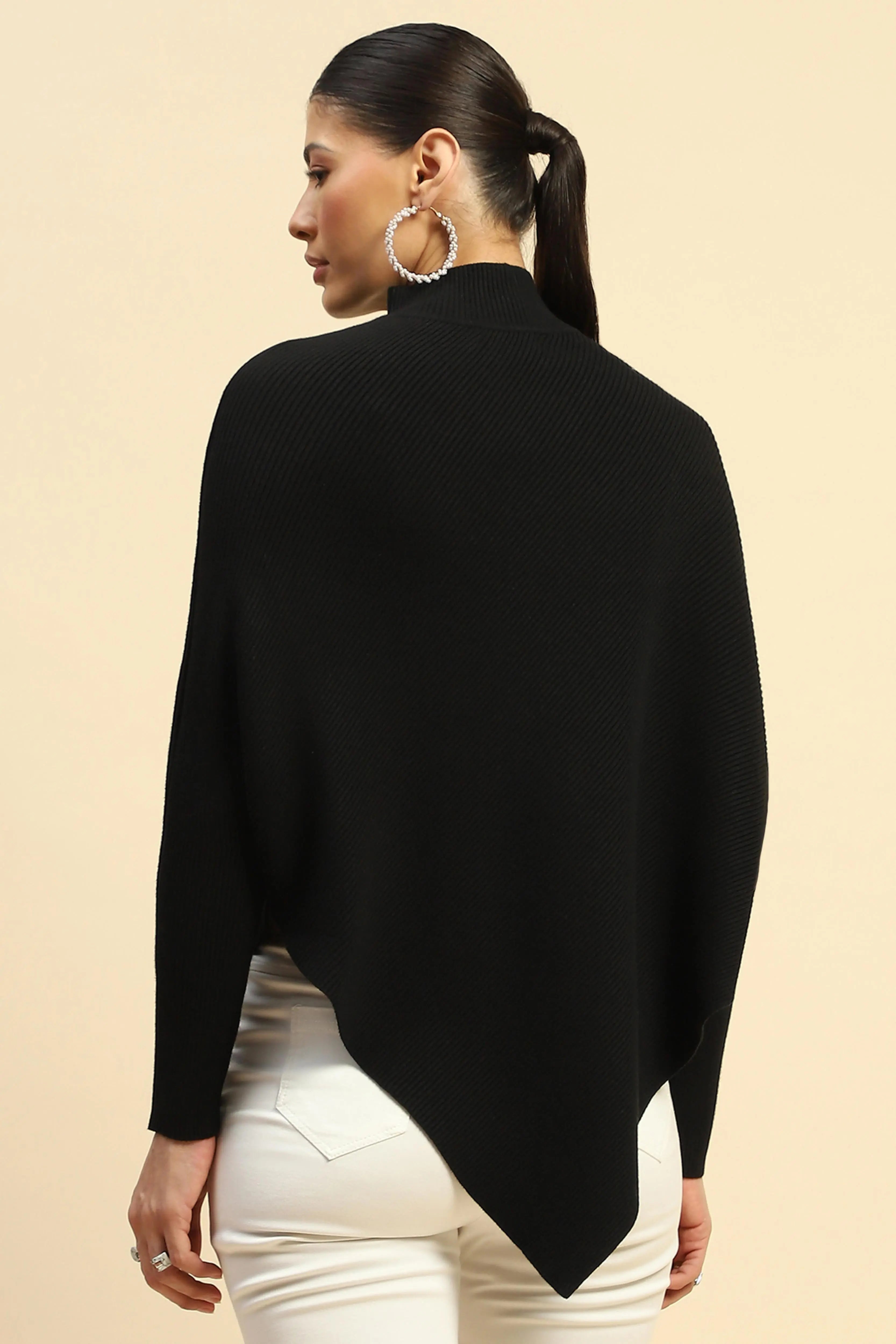 Black Viscose Slim Fit Pullover - Global Republic