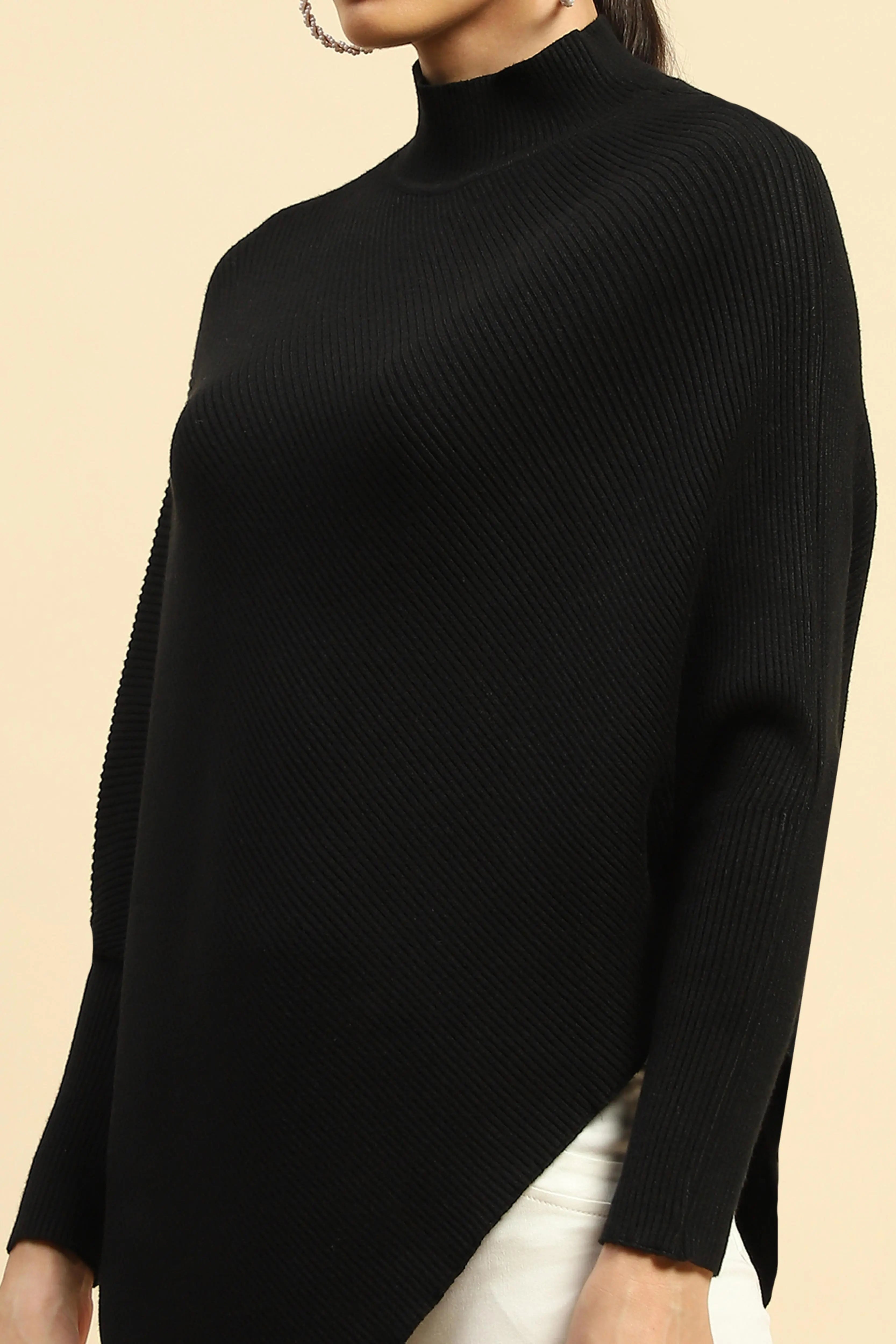 Black Viscose Slim Fit Pullover - Global Republic