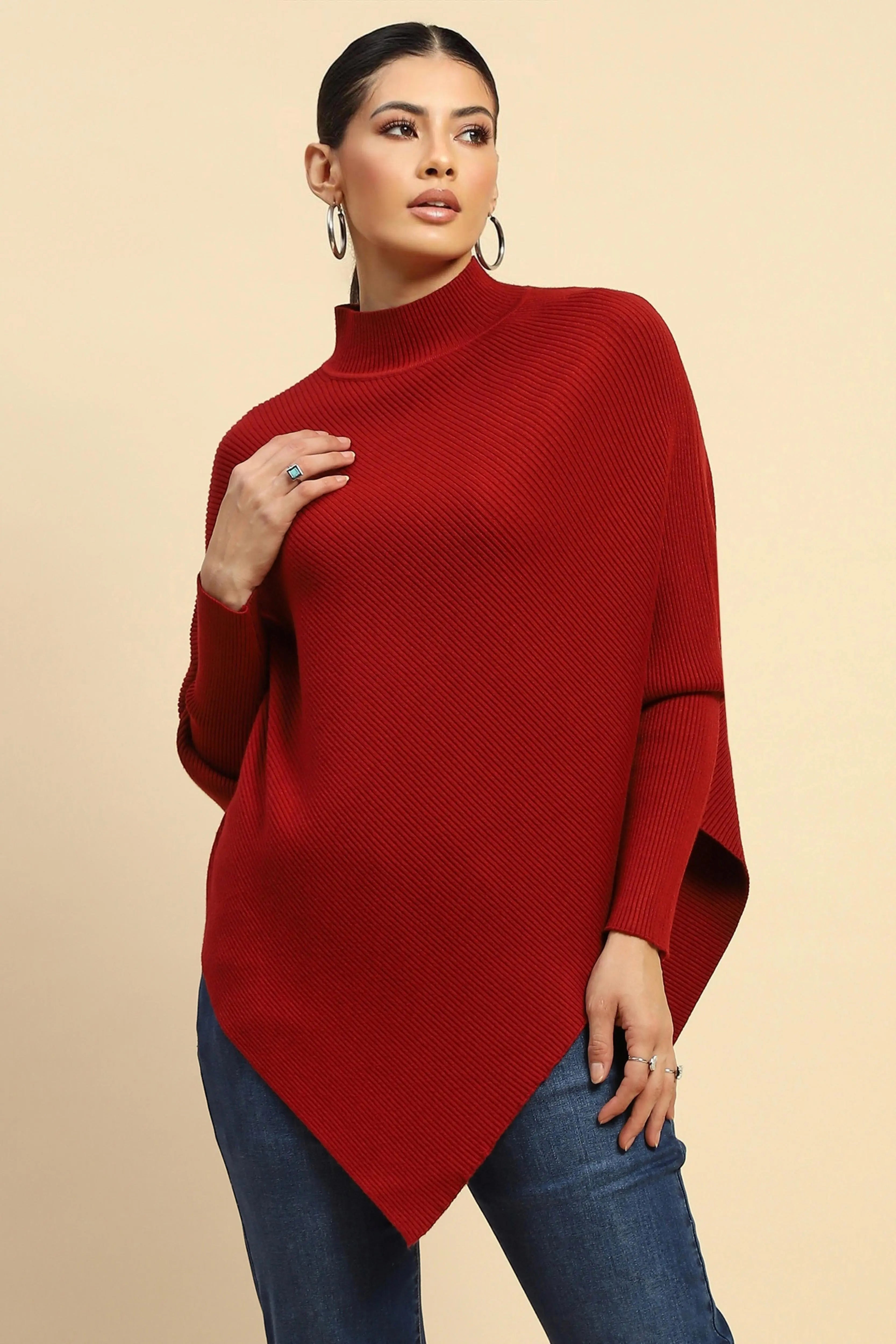 Maroon  Viscose Slim Fit Pullover - Global Republic