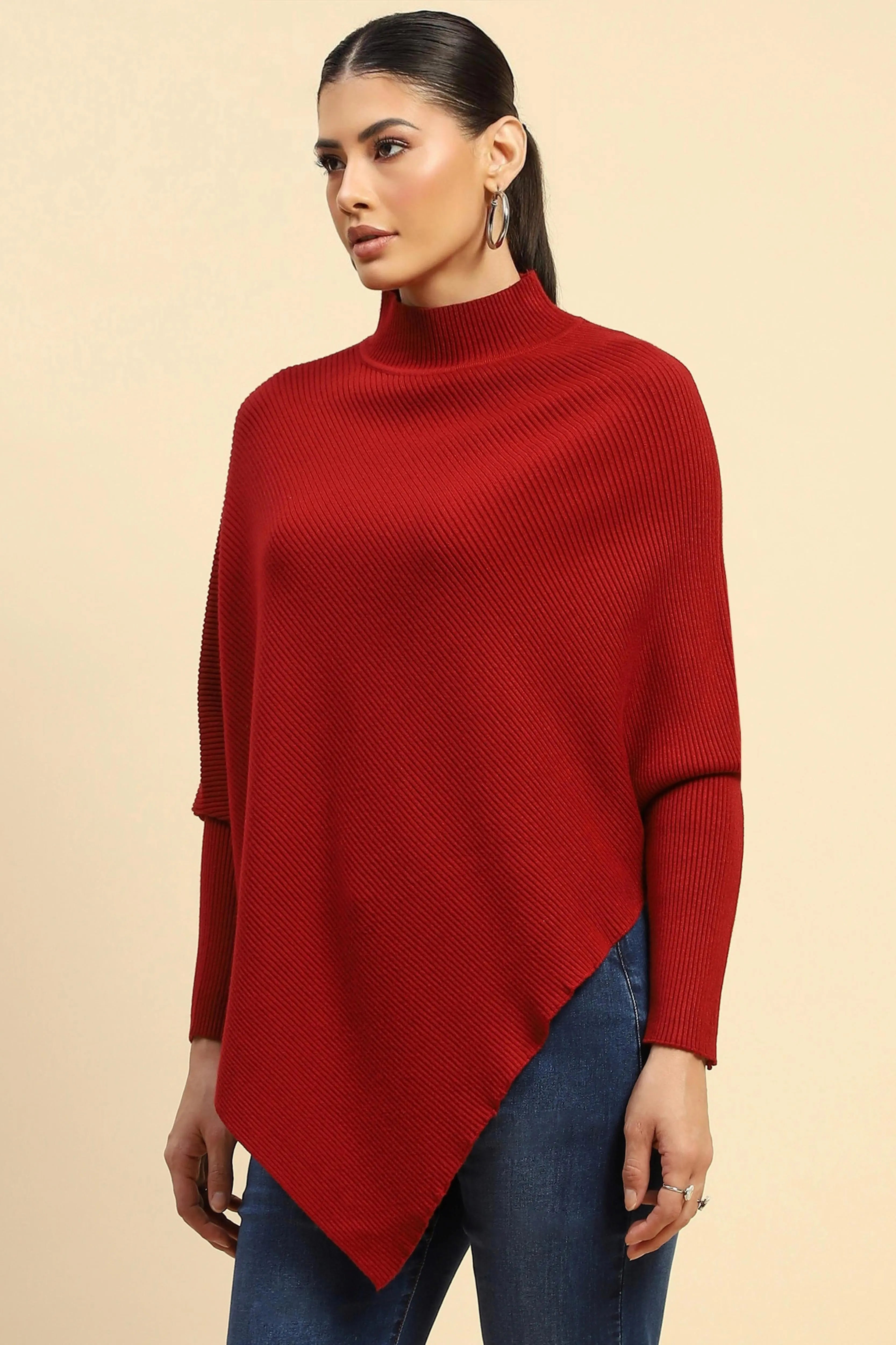 Maroon  Viscose Slim Fit Pullover - Global Republic