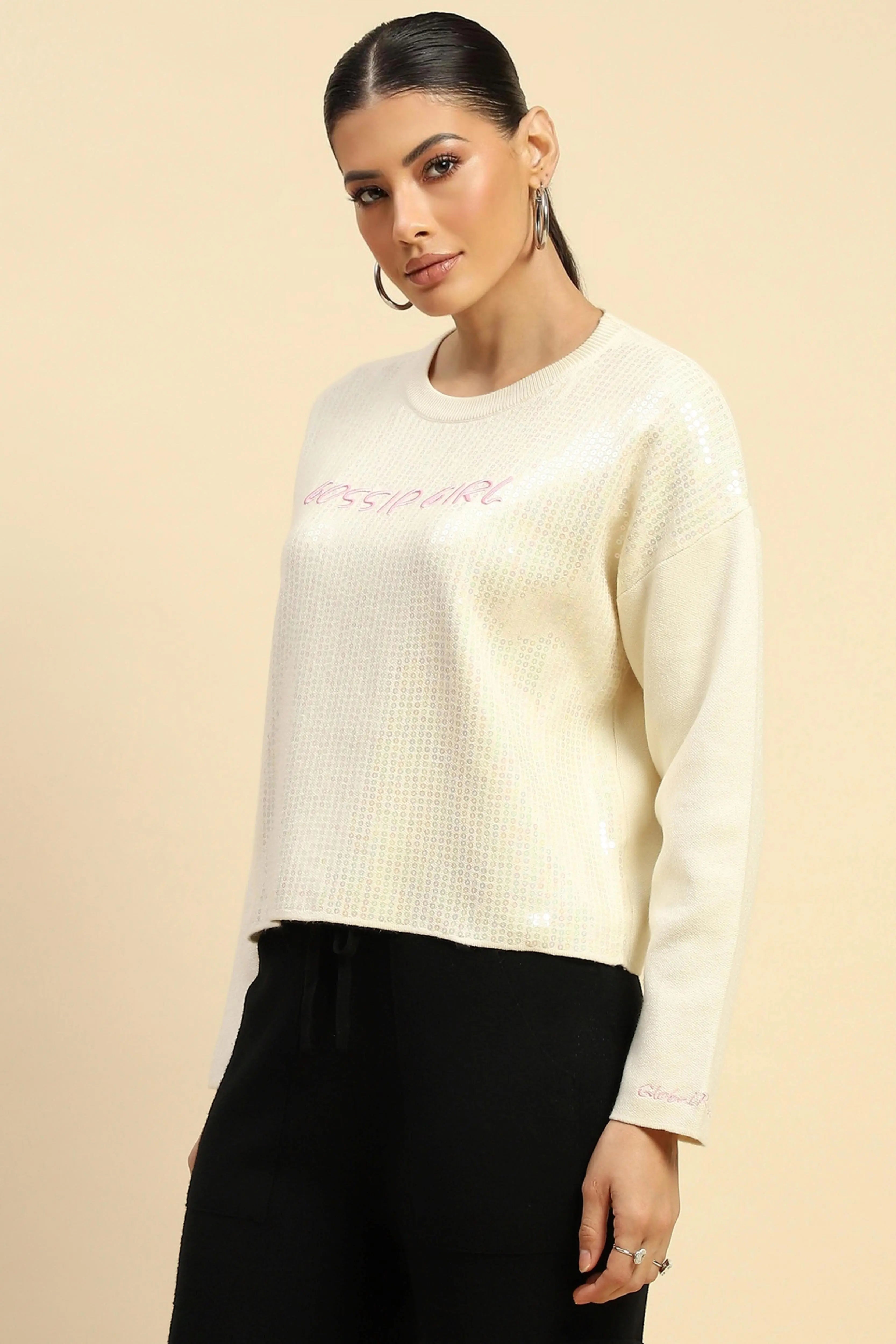 Cream  Viscose Boxy Fit Pullover - Global Republic
