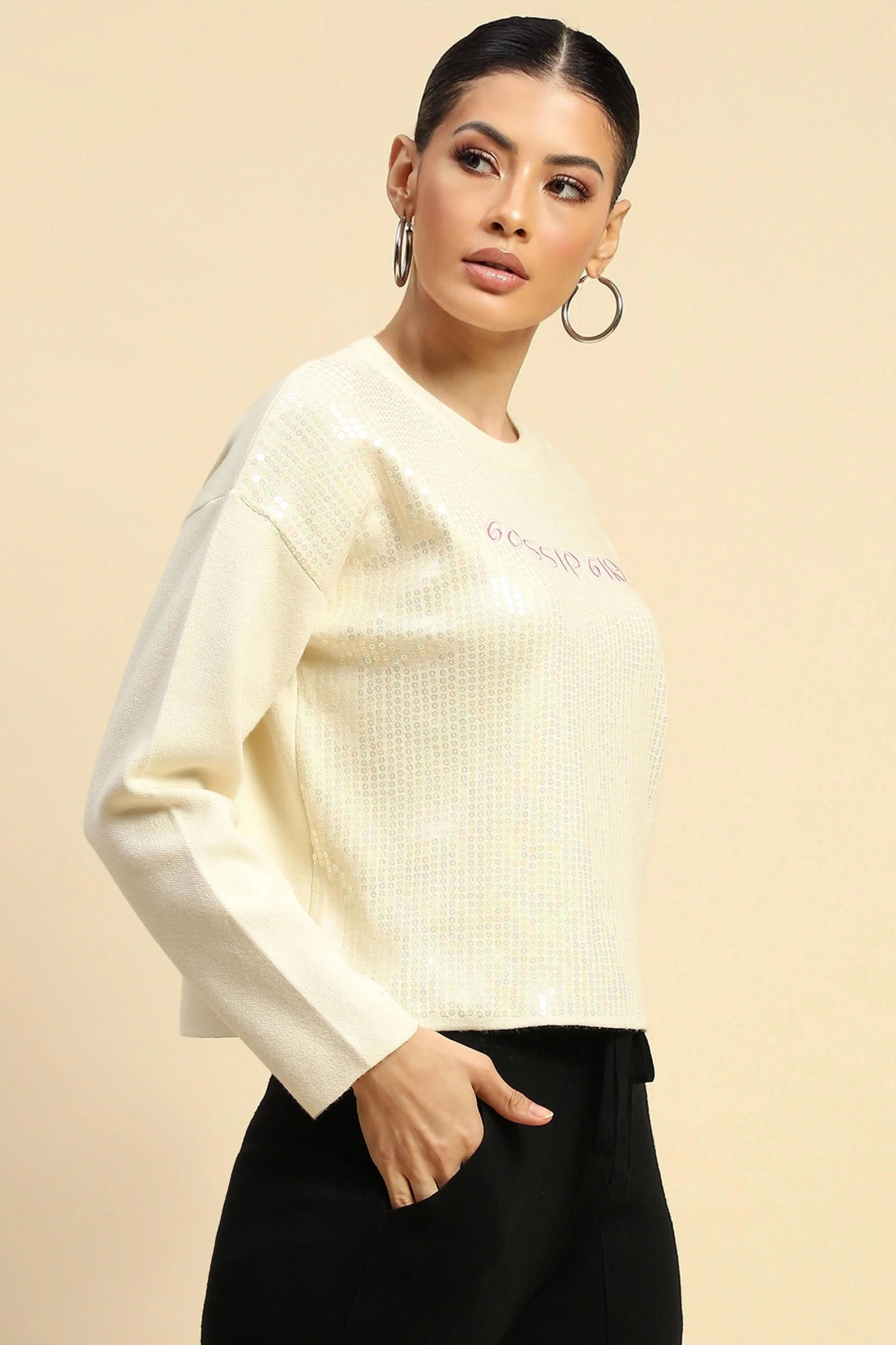 Cream Viscose Boxy Fit Pullover - Global Republic