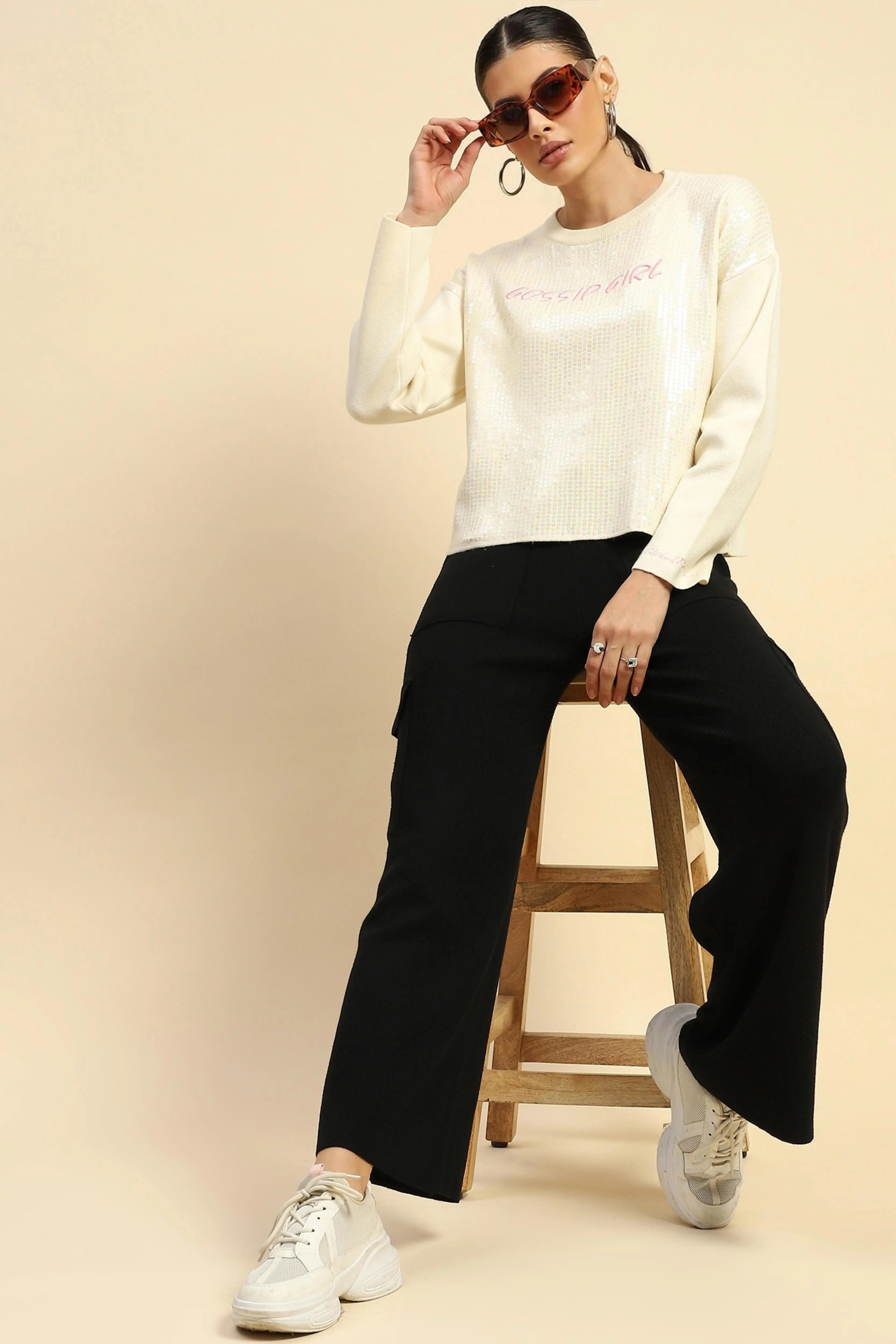 Cream Viscose Boxy Fit Pullover - Global Republic
