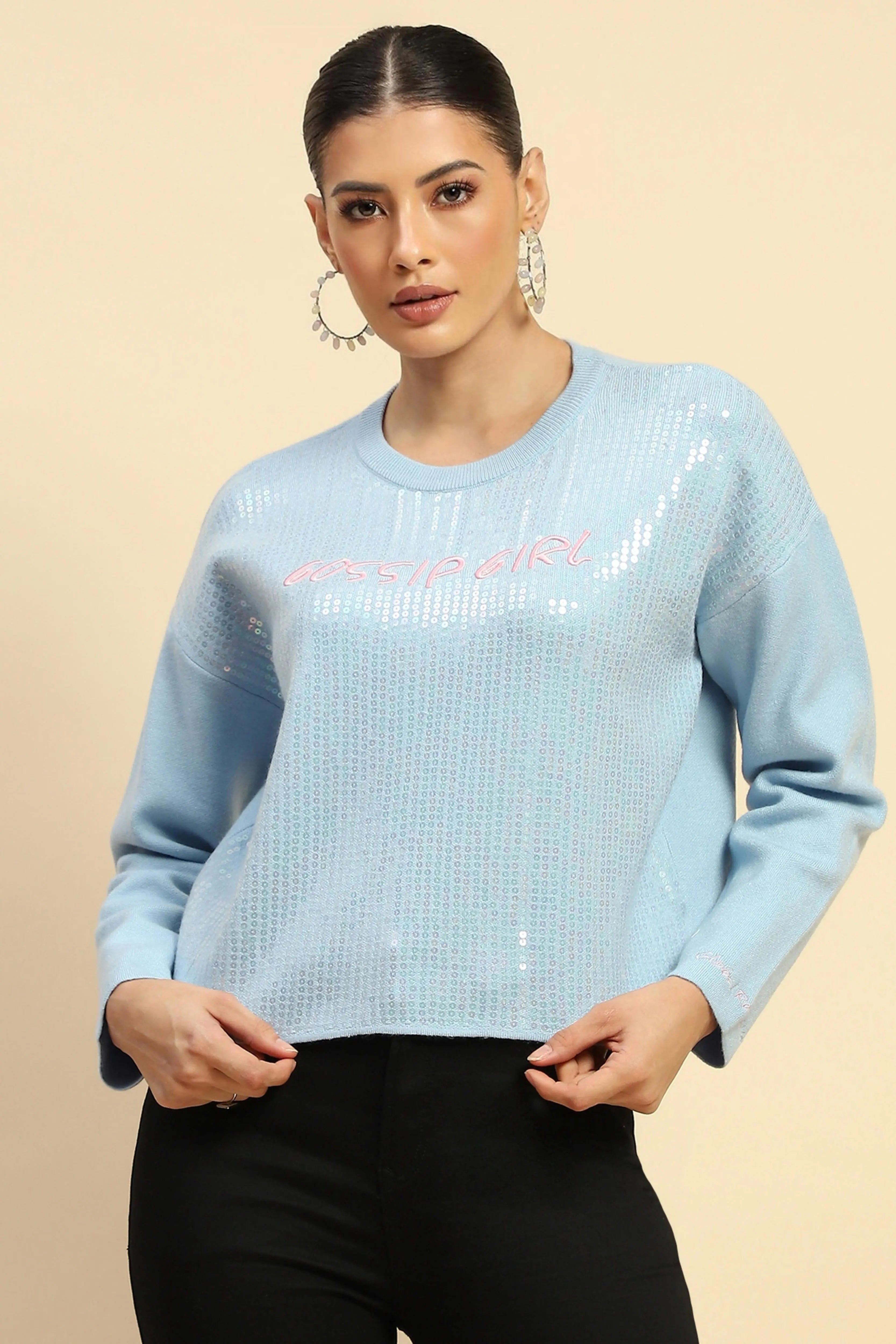 Blue Viscose Boxy Fit Pullover - Global Republic