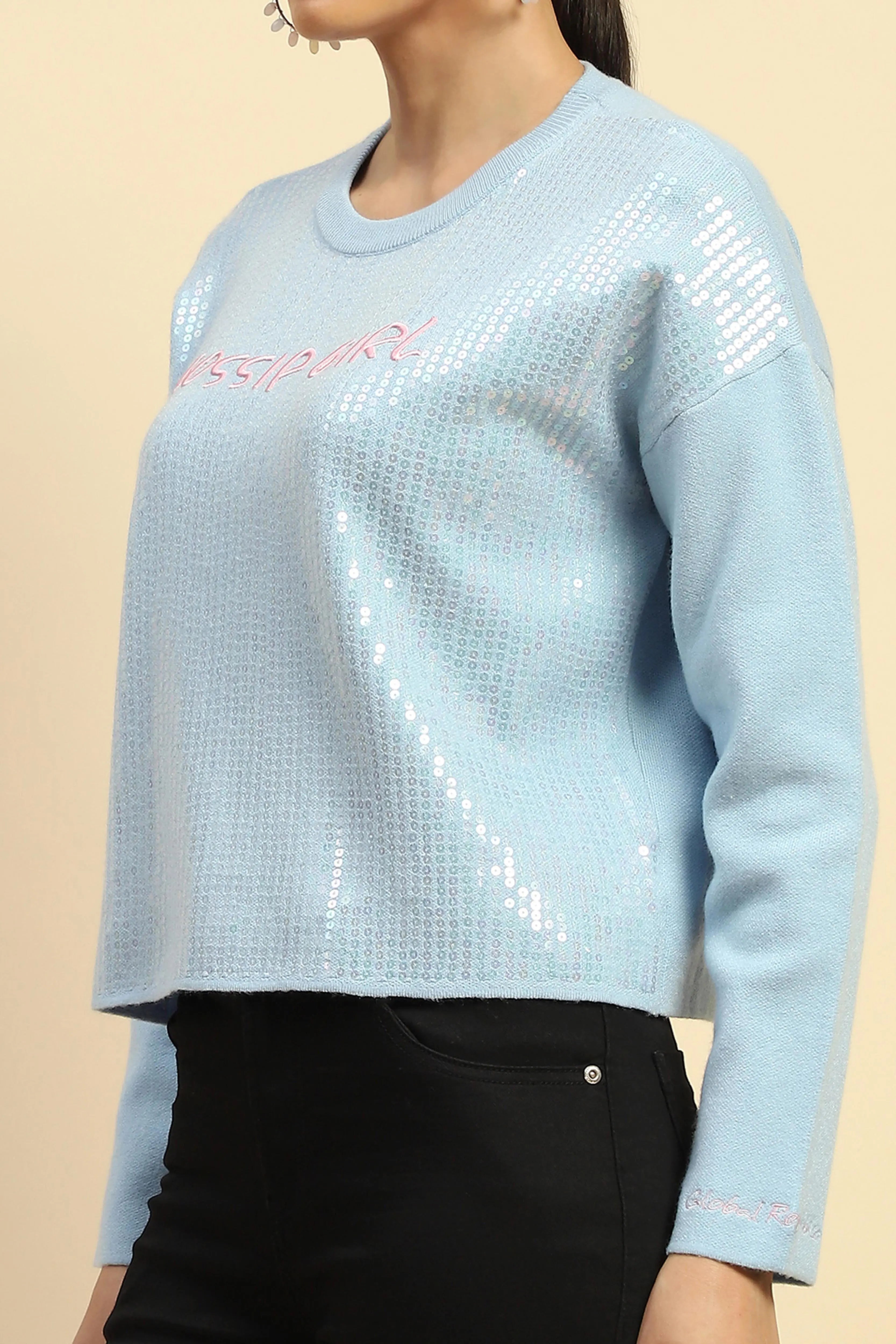 Blue Viscose Boxy Fit Pullover - Global Republic