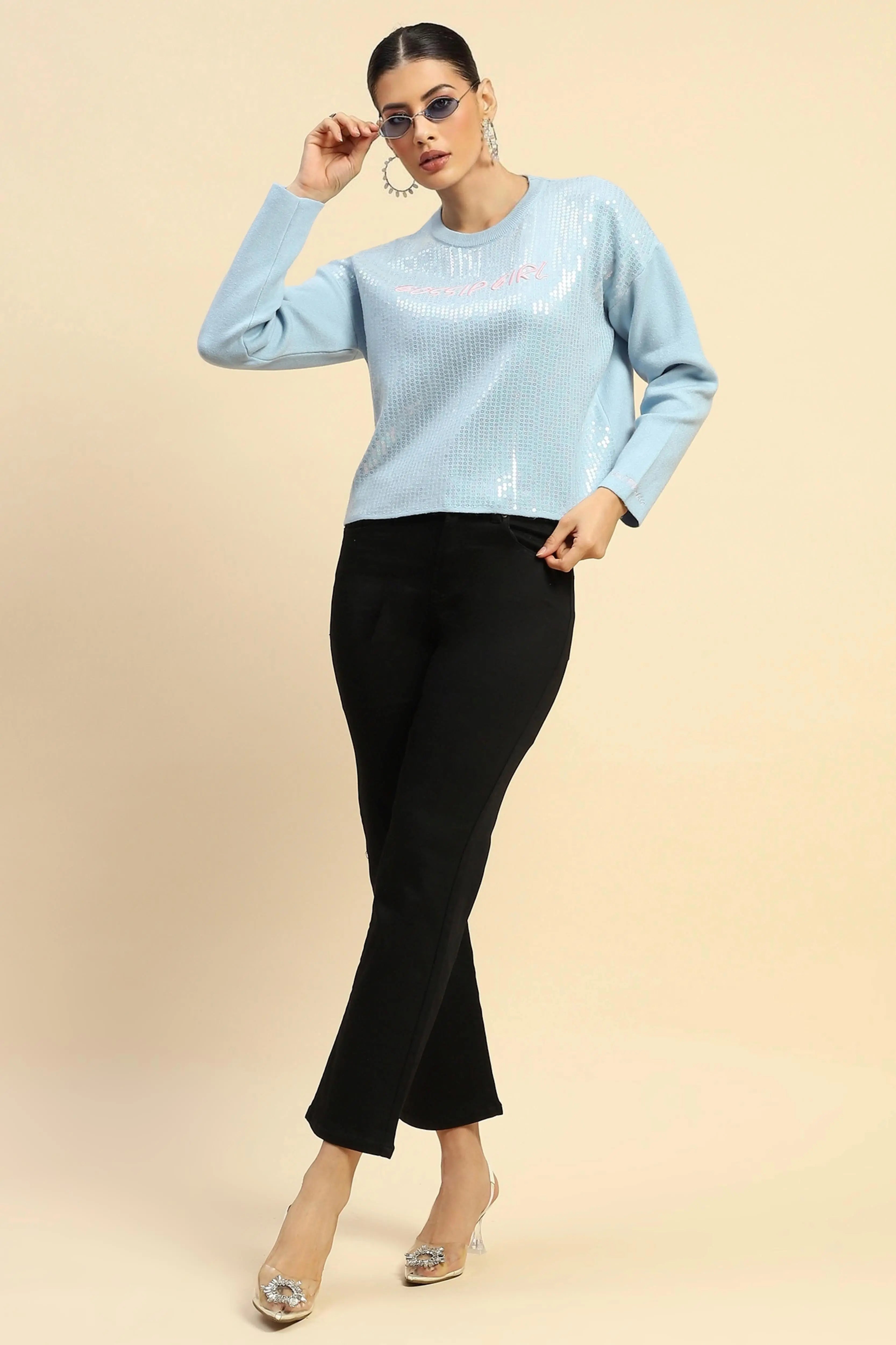 Blue Viscose Boxy Fit Pullover - Global Republic