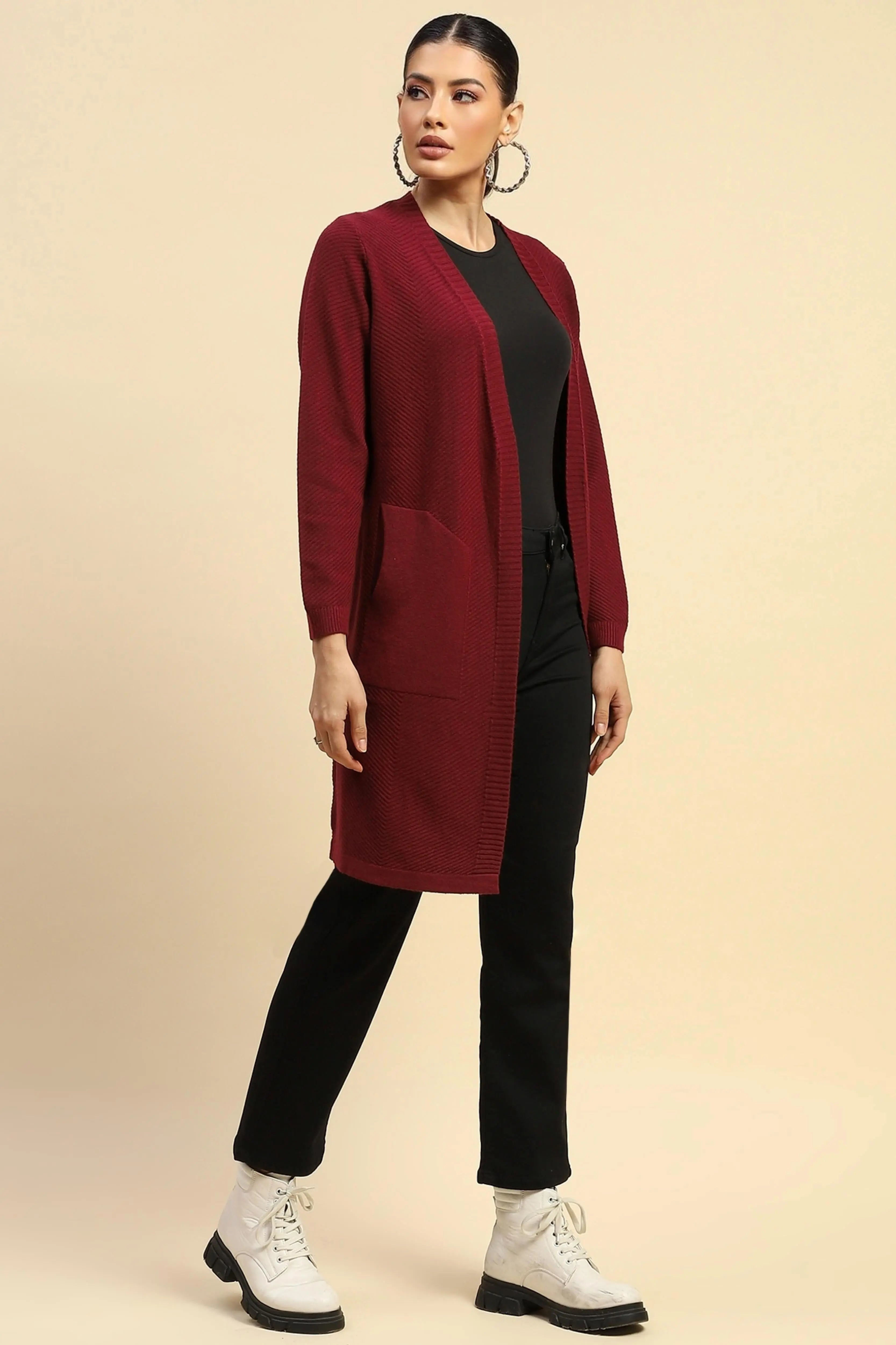 Wine Viscose Loose Fit Winter Shrug - Global Republic