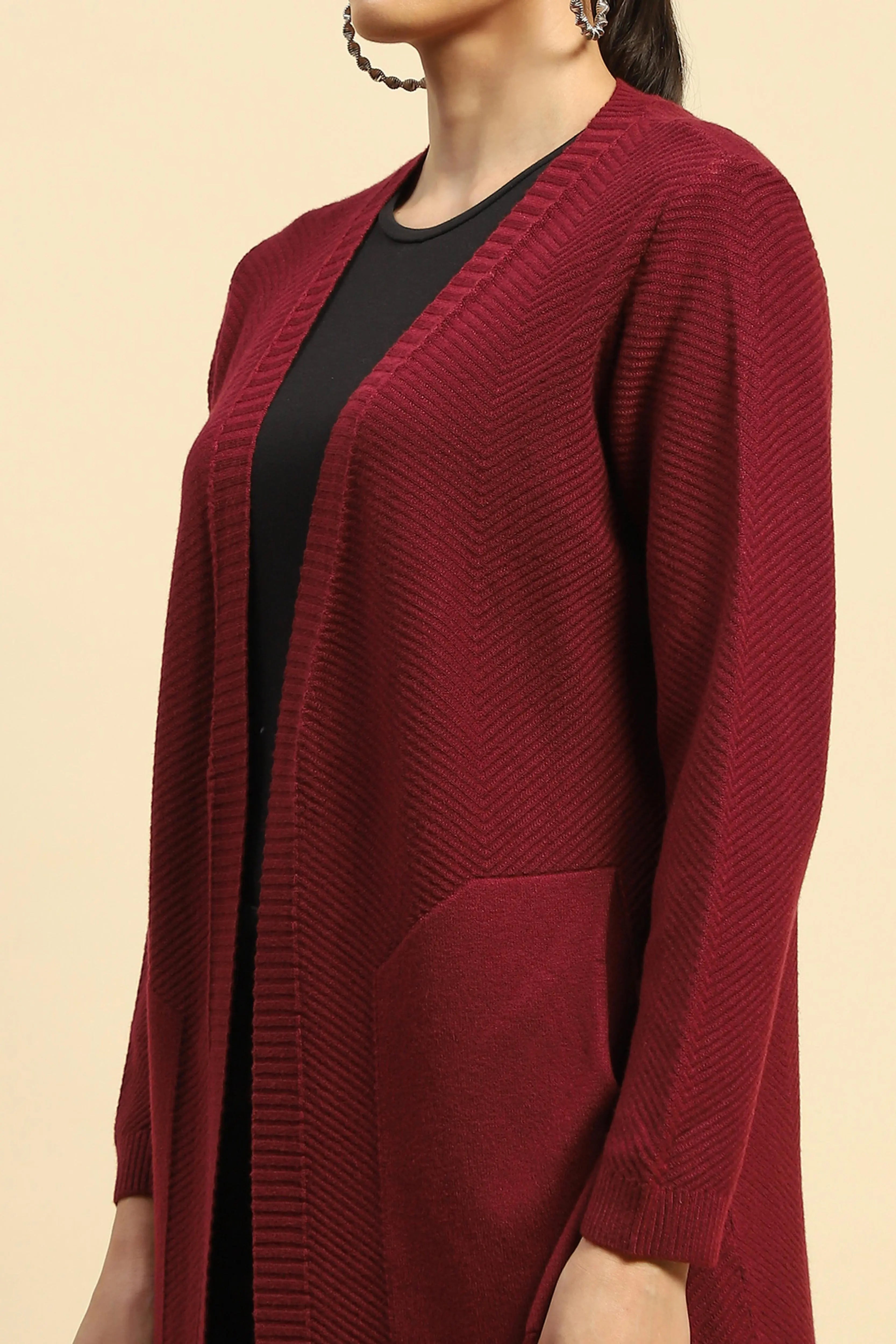 Wine Viscose Loose Fit Winter Shrug - Global Republic