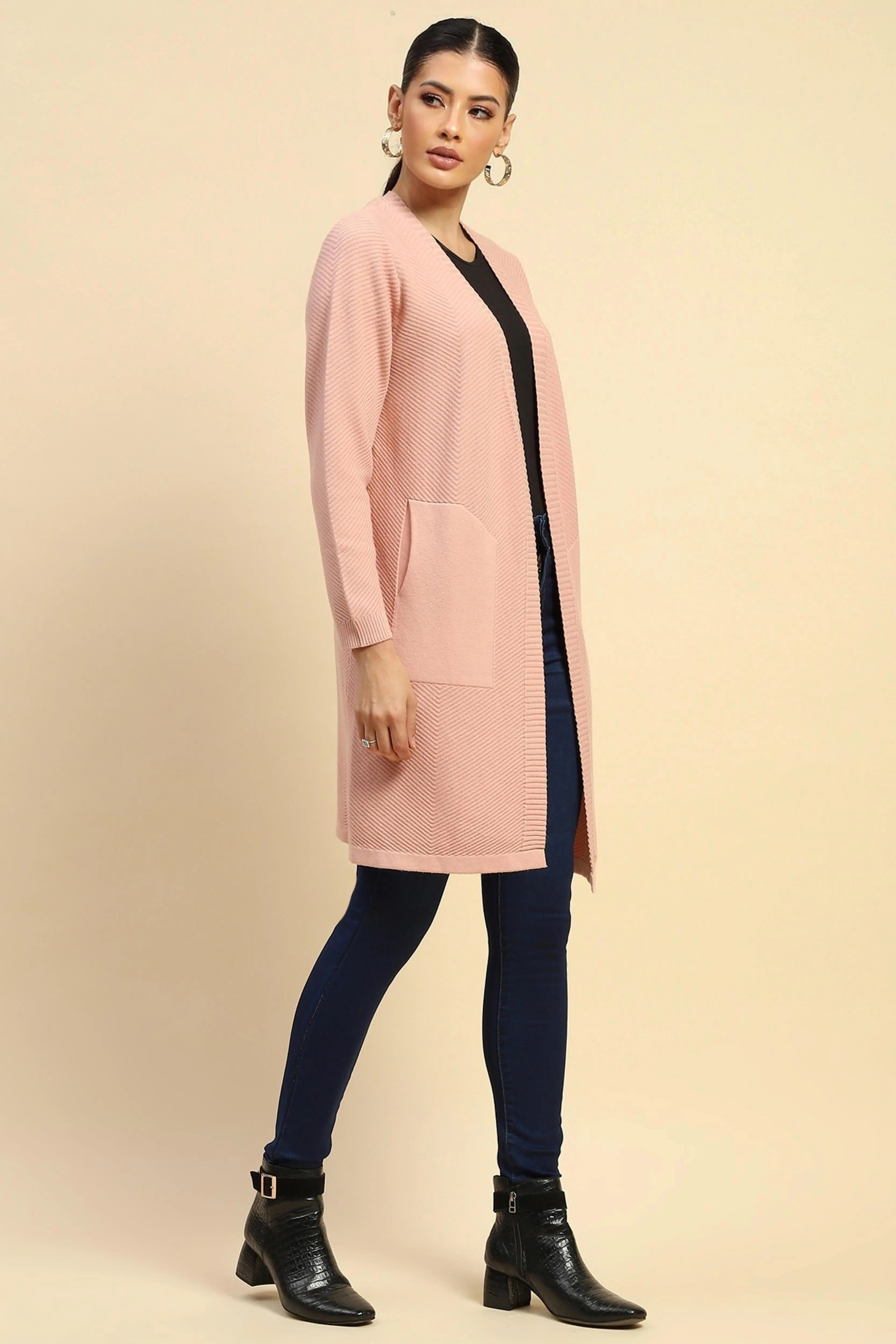 Pink Viscose Loose Fit Winter Shrug - Global Republic