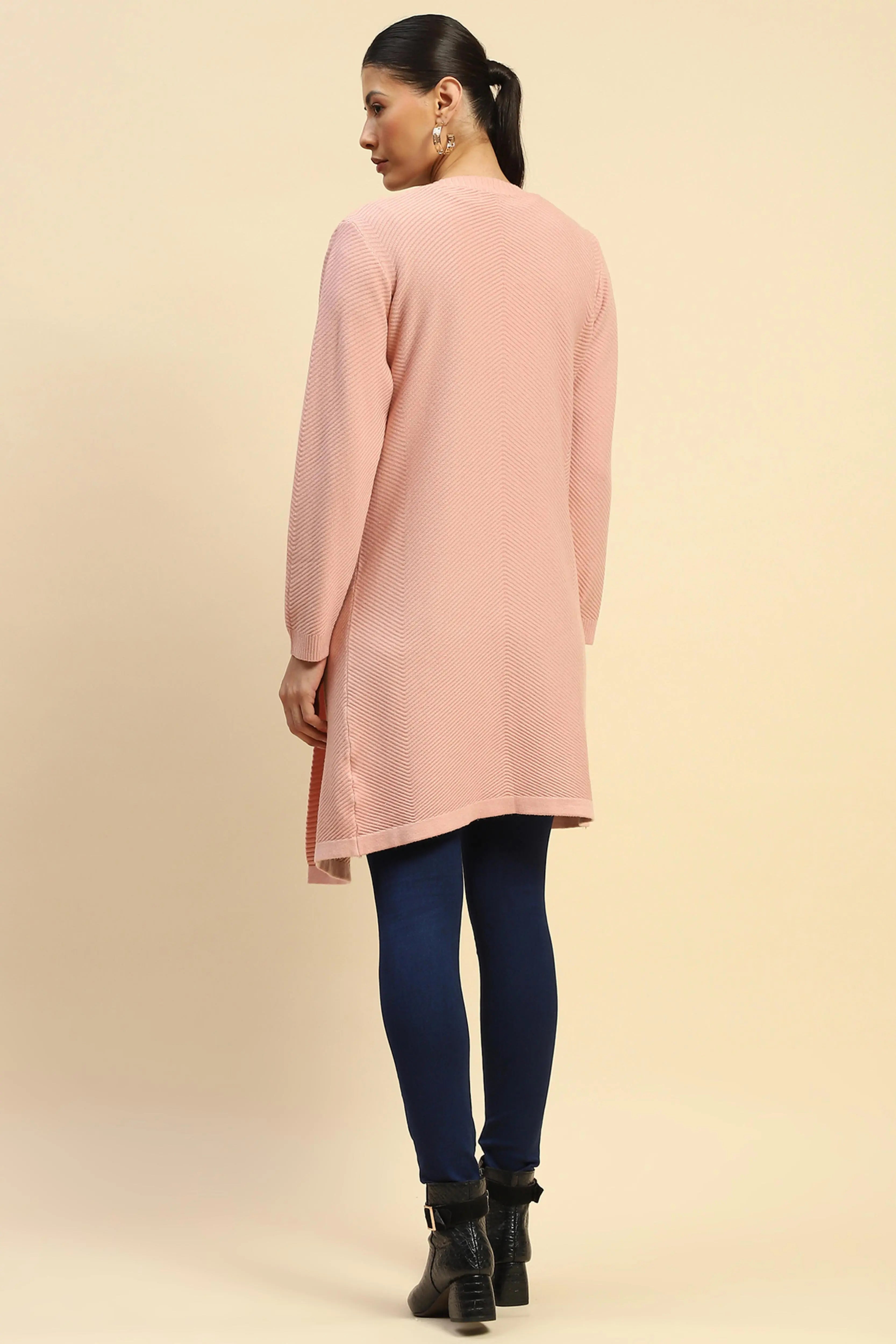 Pink Viscose Loose Fit Winter Shrug - Global Republic