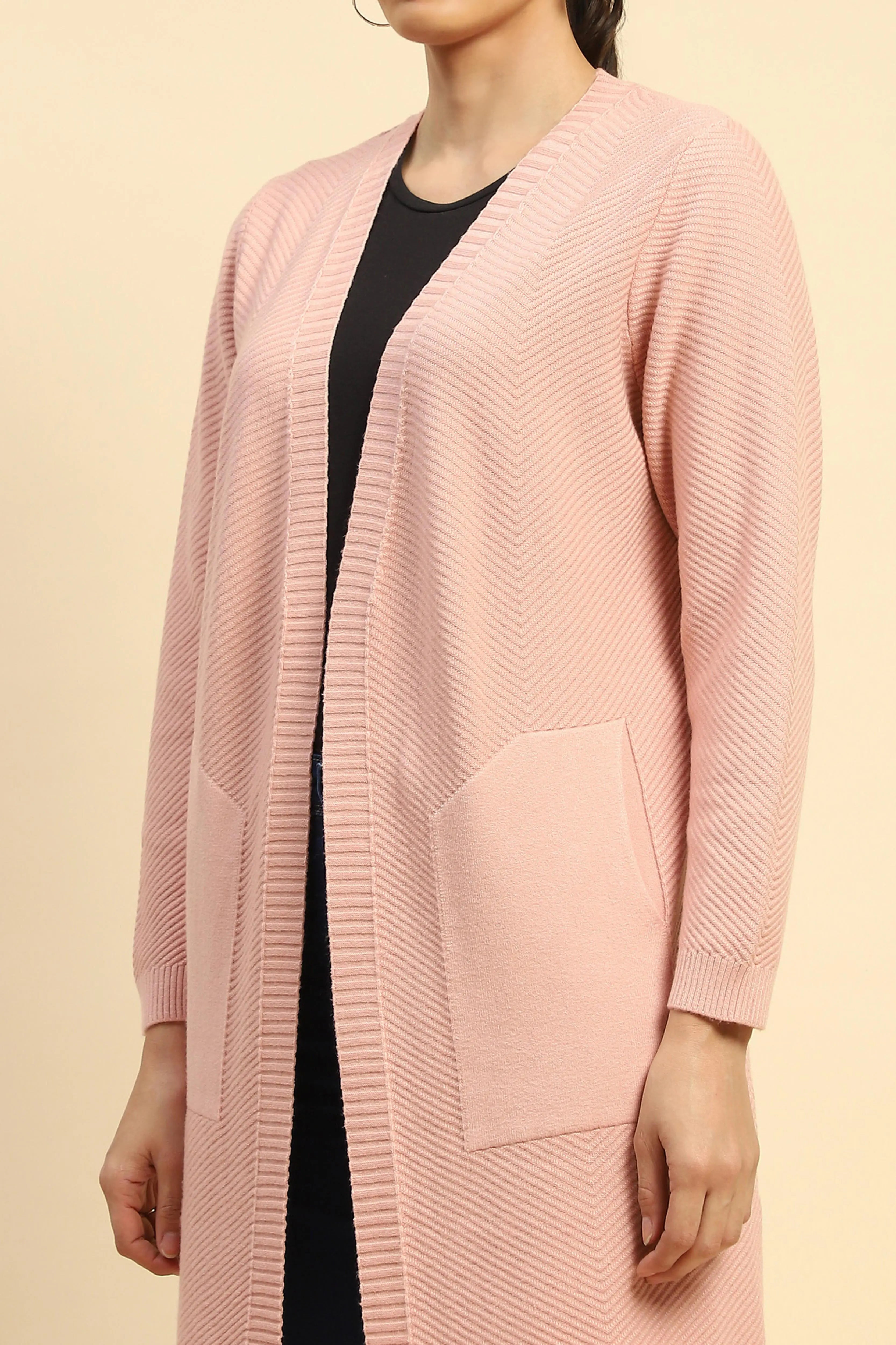 Pink Viscose Loose Fit Winter Shrug - Global Republic