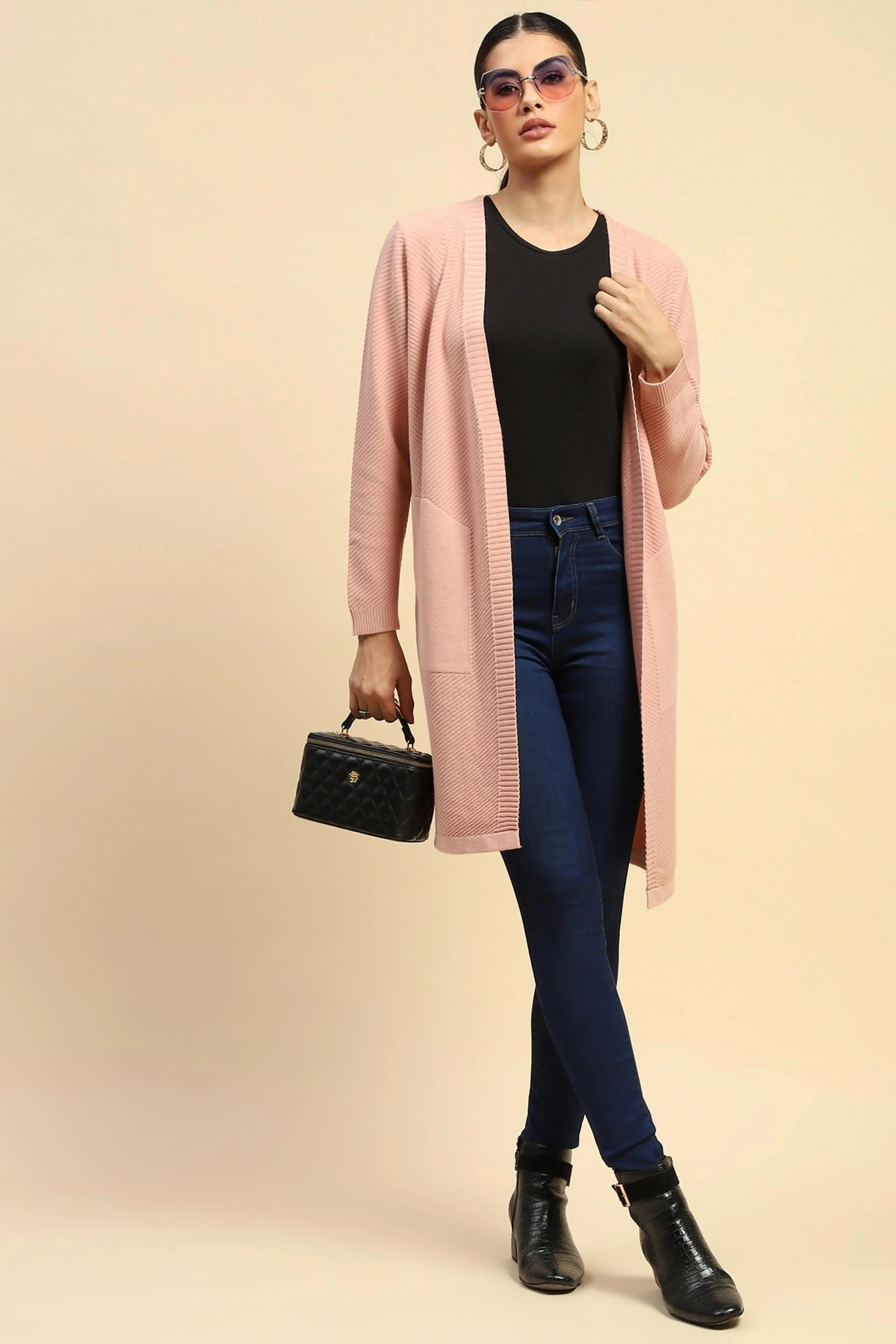 Pink Viscose Loose Fit Winter Shrug - Global Republic