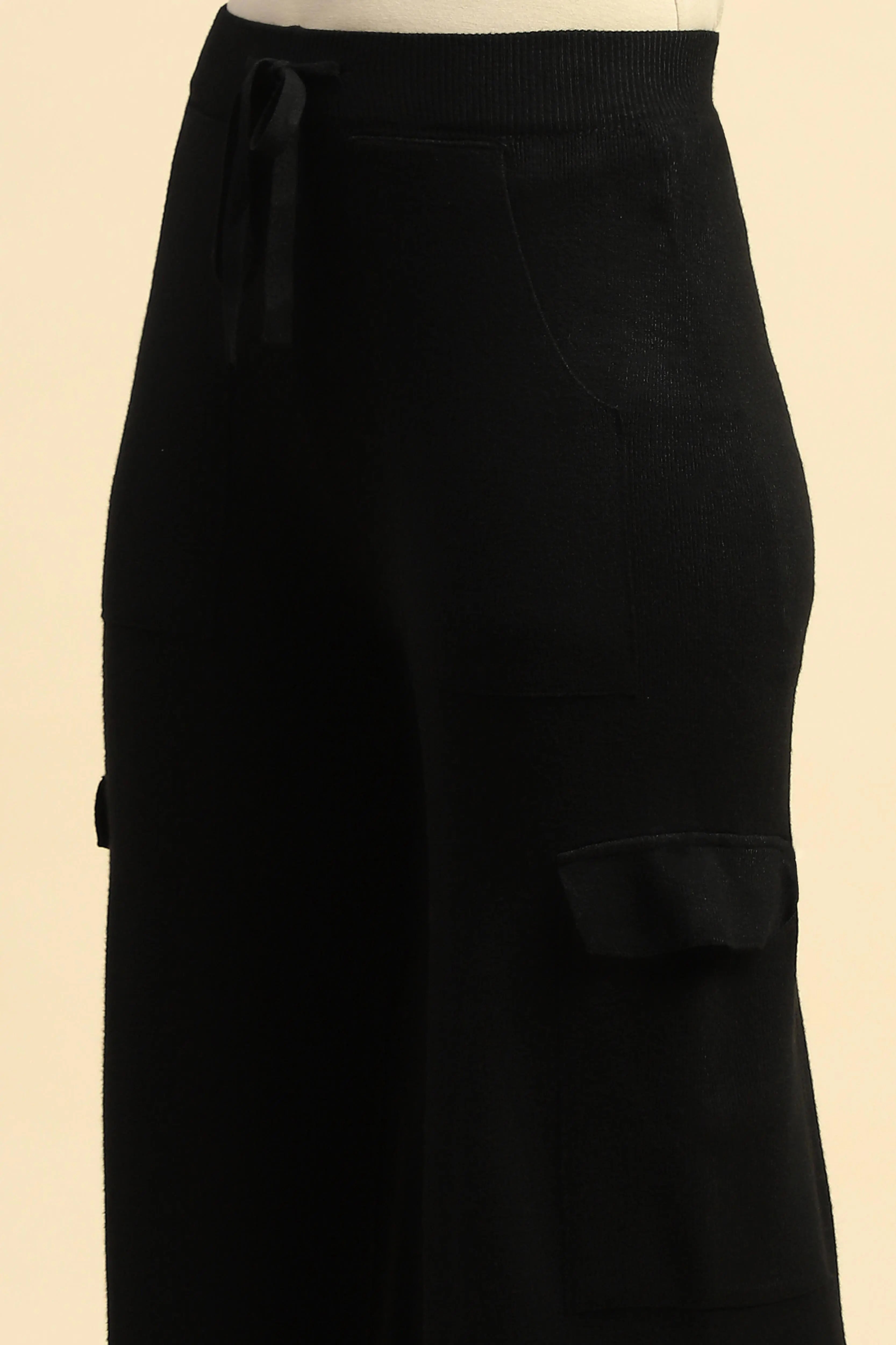 Black Viscose Cargo Loose Winter Lower - Global Republic