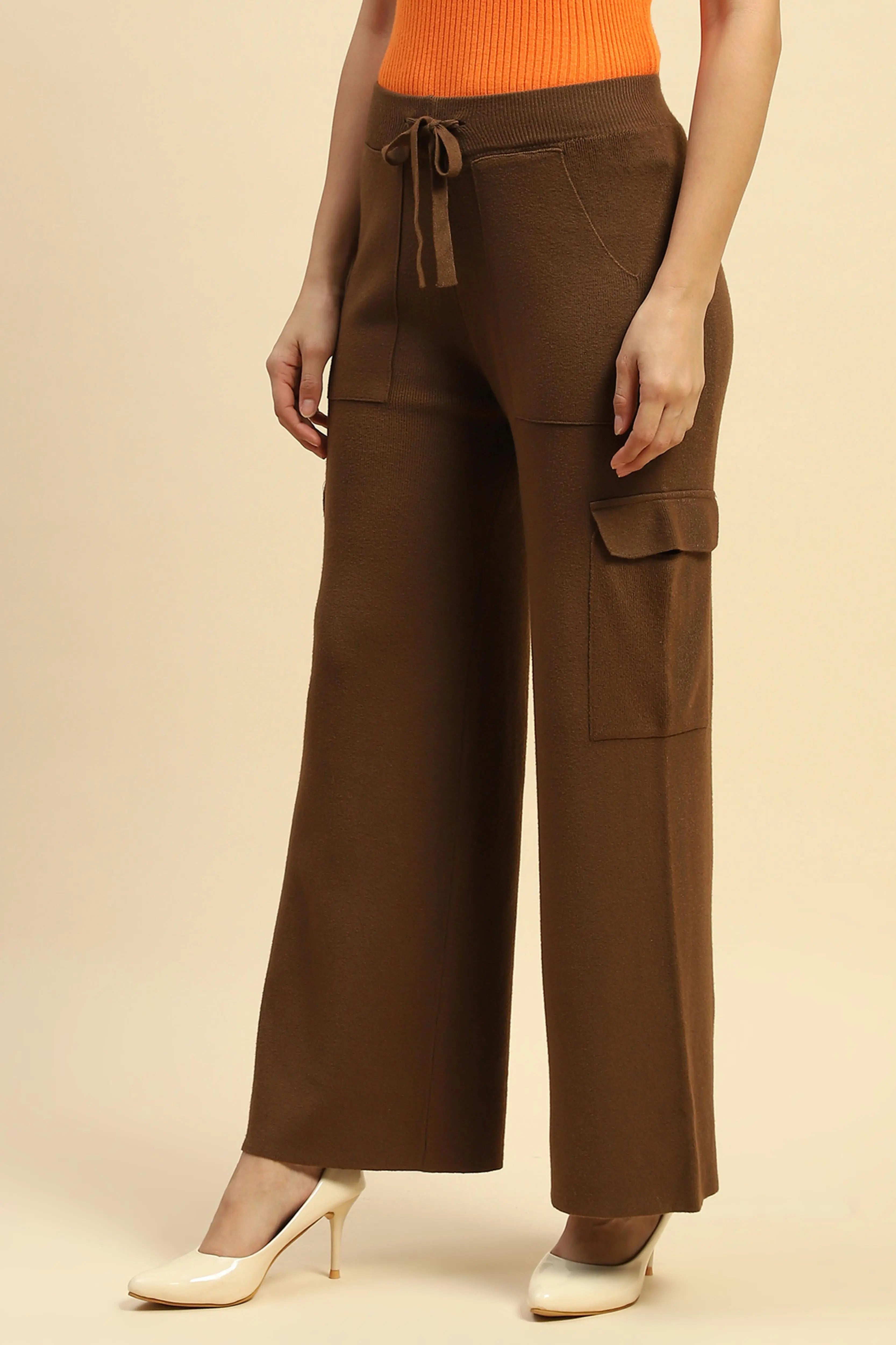 Brown Viscose Cargo Loose Winter Lower - Global Republic