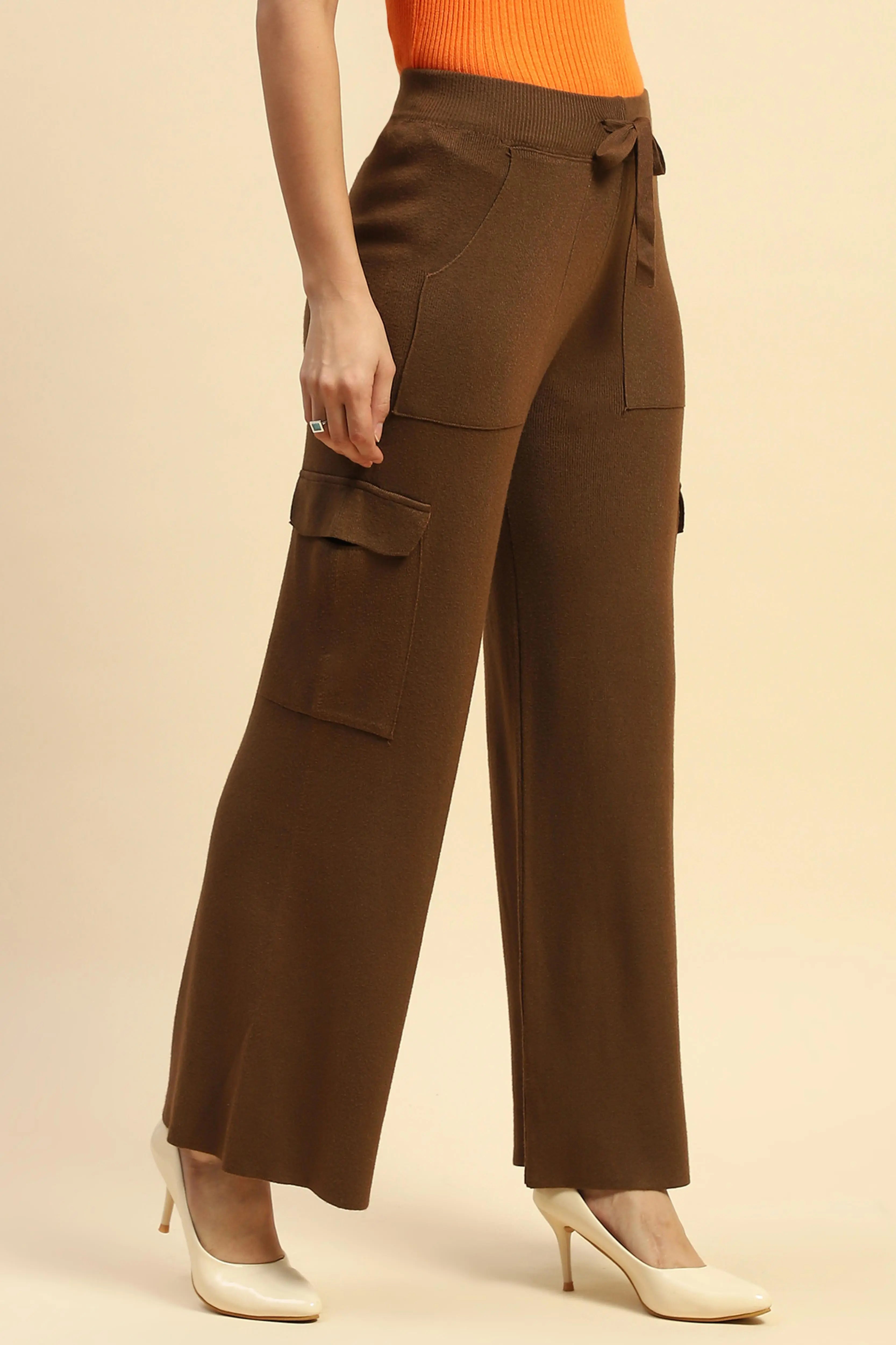 Brown Viscose Cargo Loose Winter Lower - Global Republic