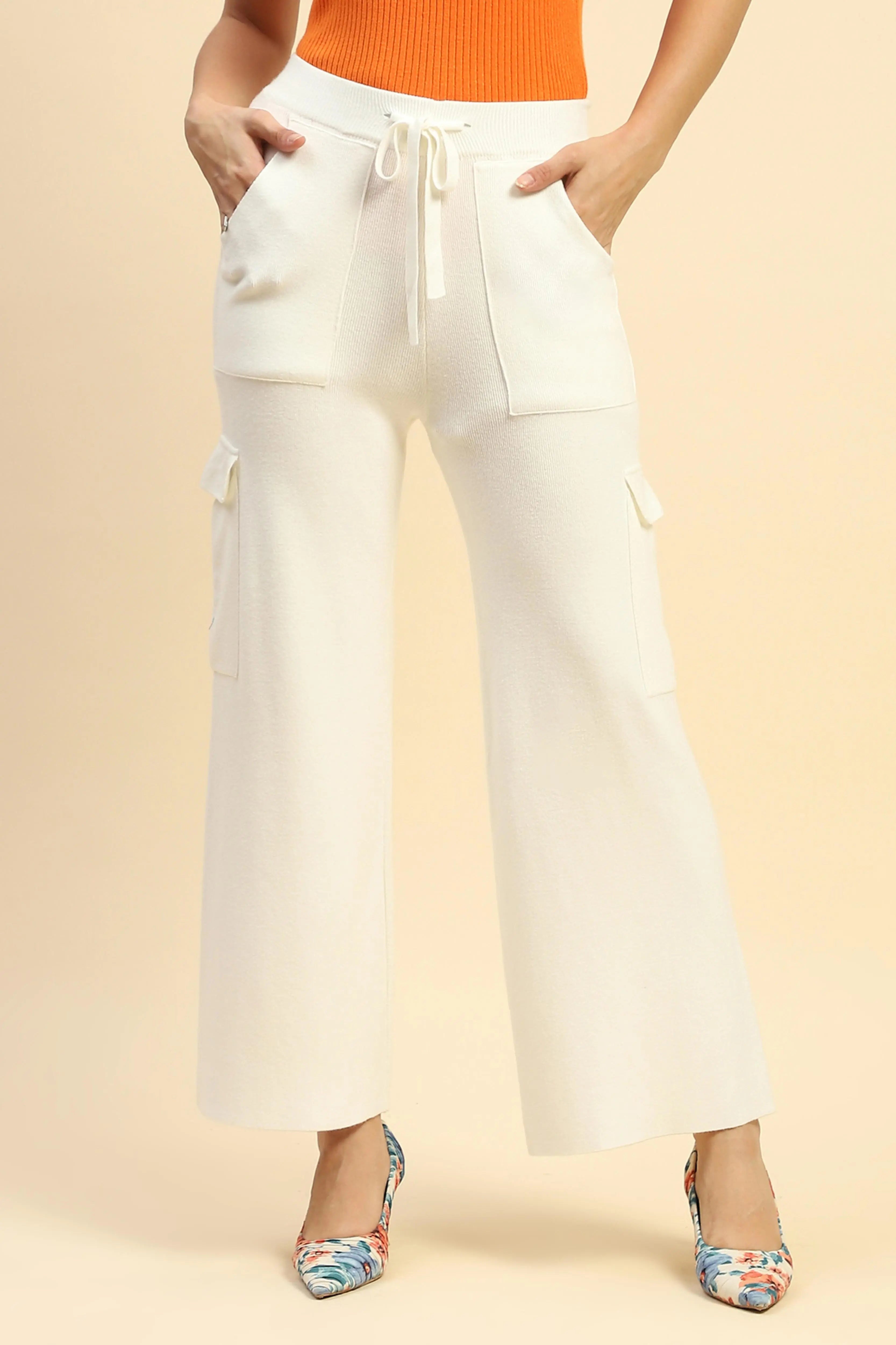 Ecru Viscose Cargo Loose Winter Lower - Global Republic