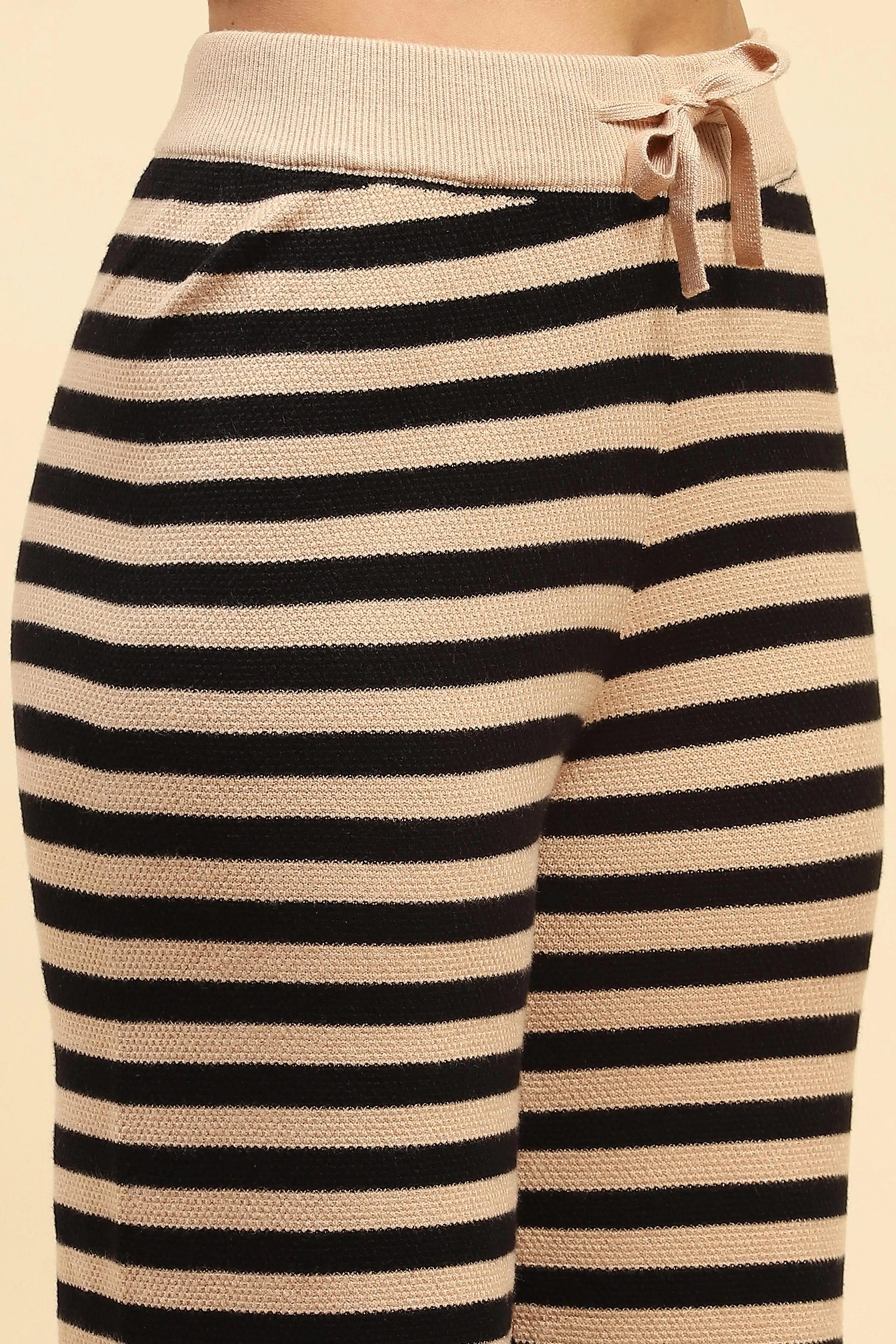 Black And Beige Striped  Viscose Lower - Global Republic