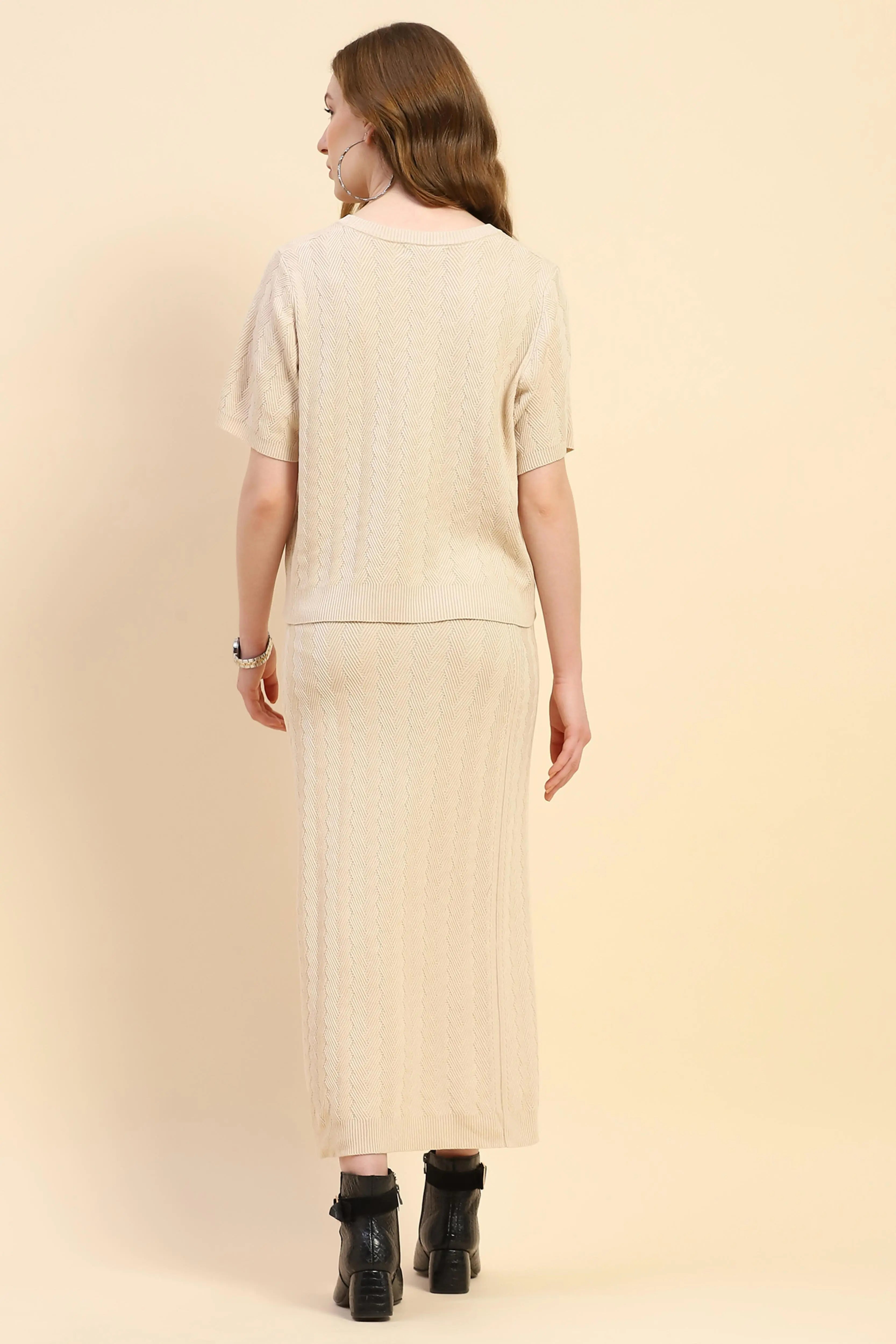 Beige Solid Viscose Blend Co-ord Set - Global Republic