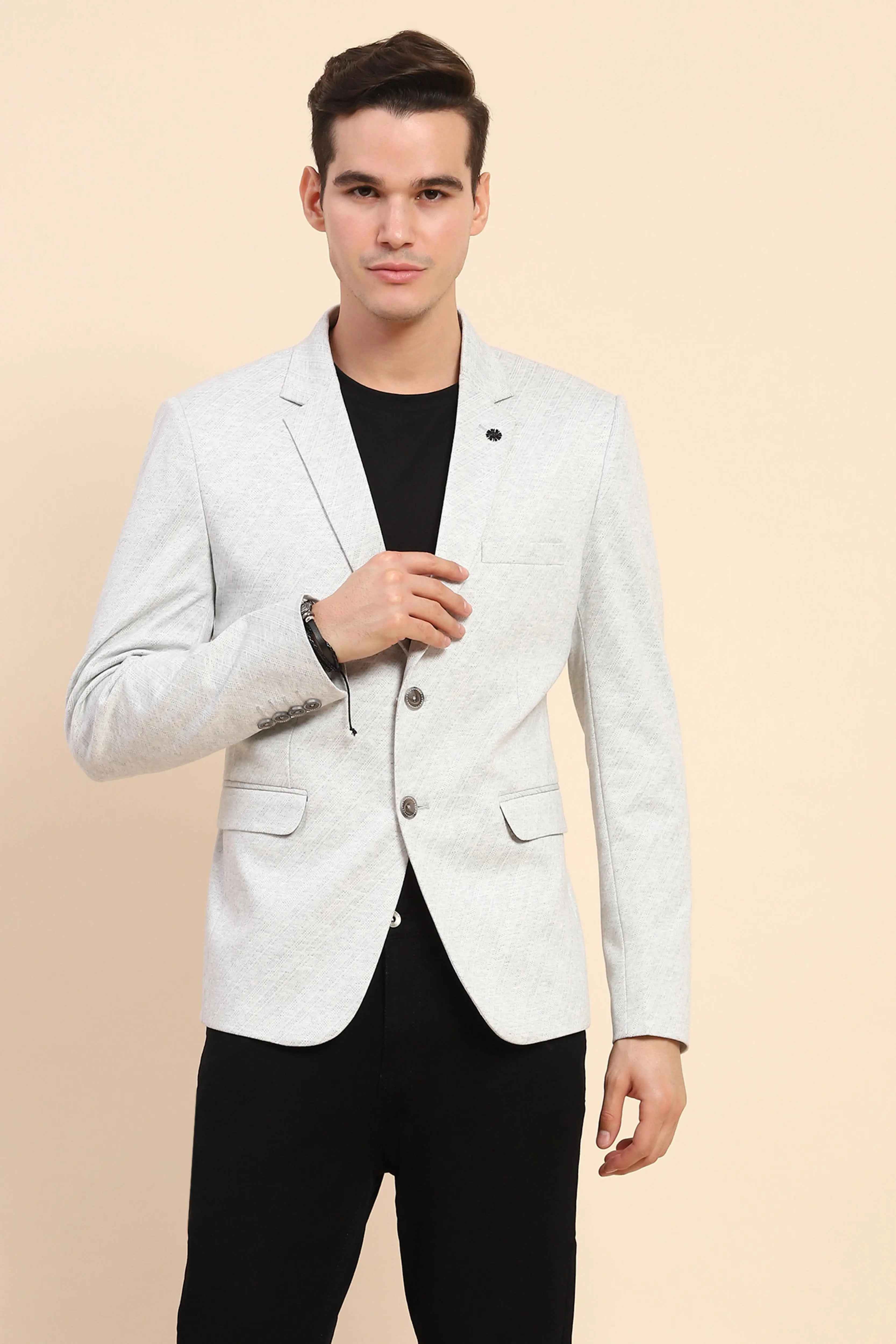 Grey  Diagonal Line Textured Coat - Global Republic