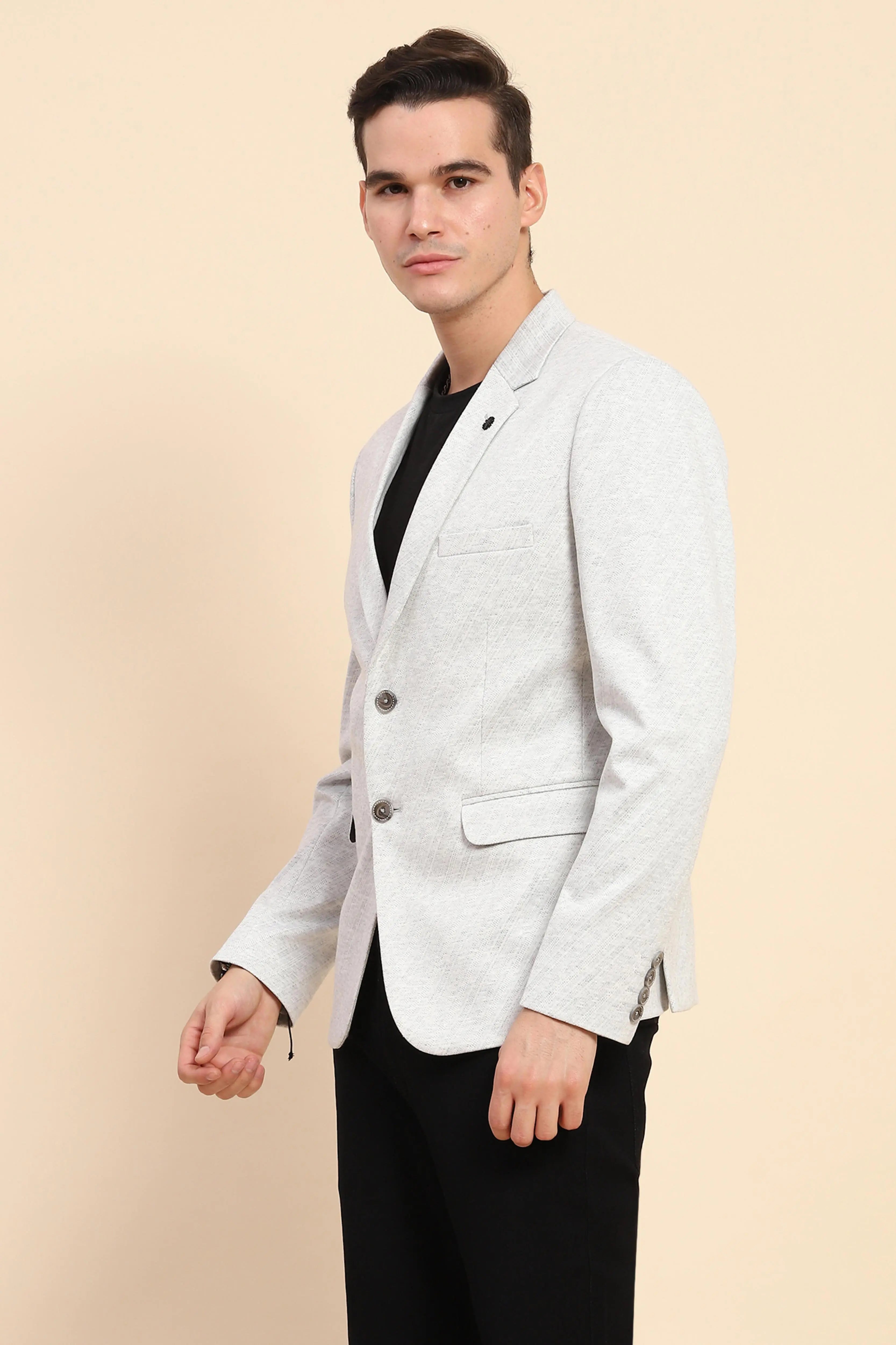 Grey  Diagonal Line Textured Coat - Global Republic