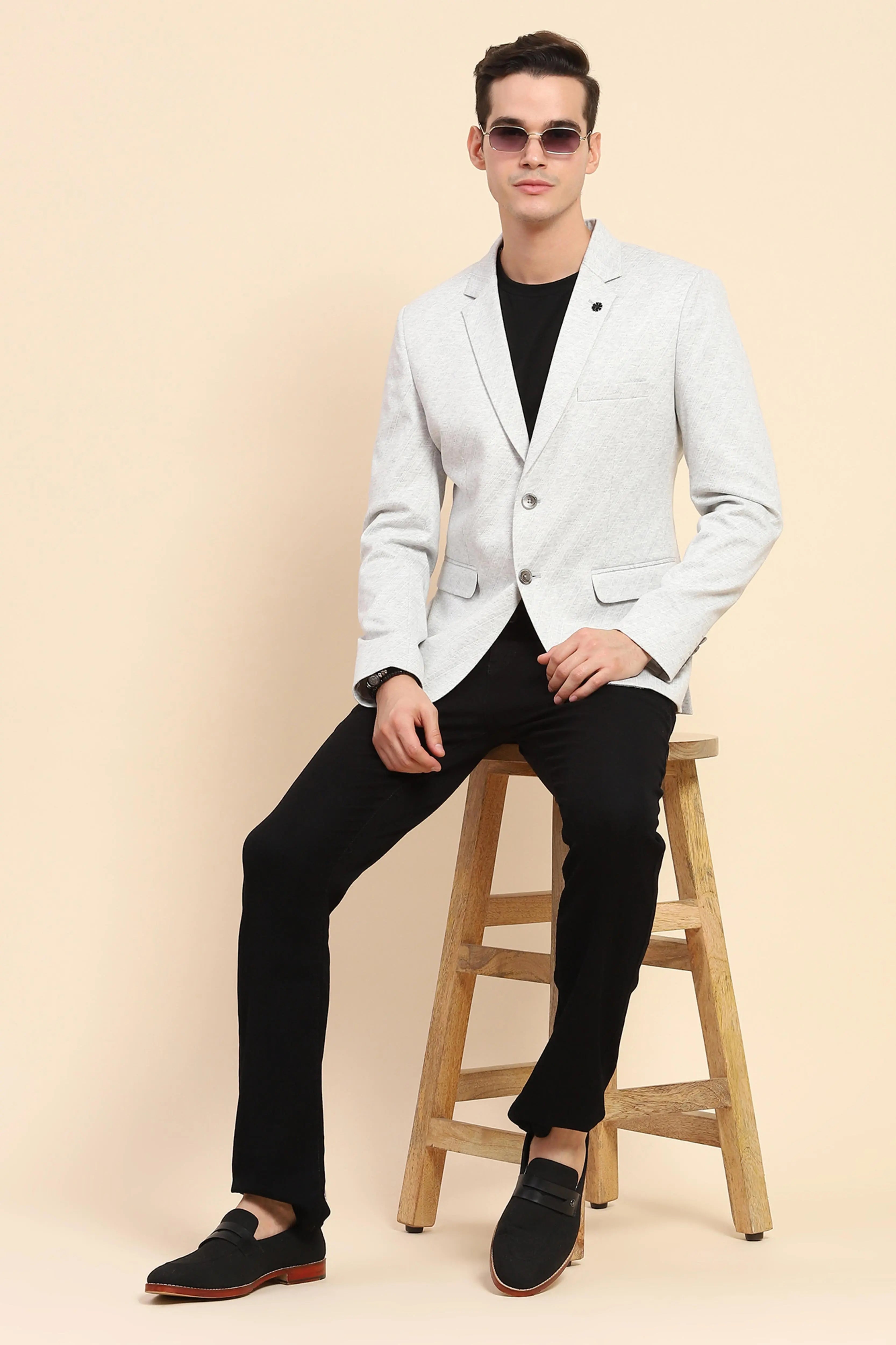 Grey Diagonal Line Textured Coat - Global Republic