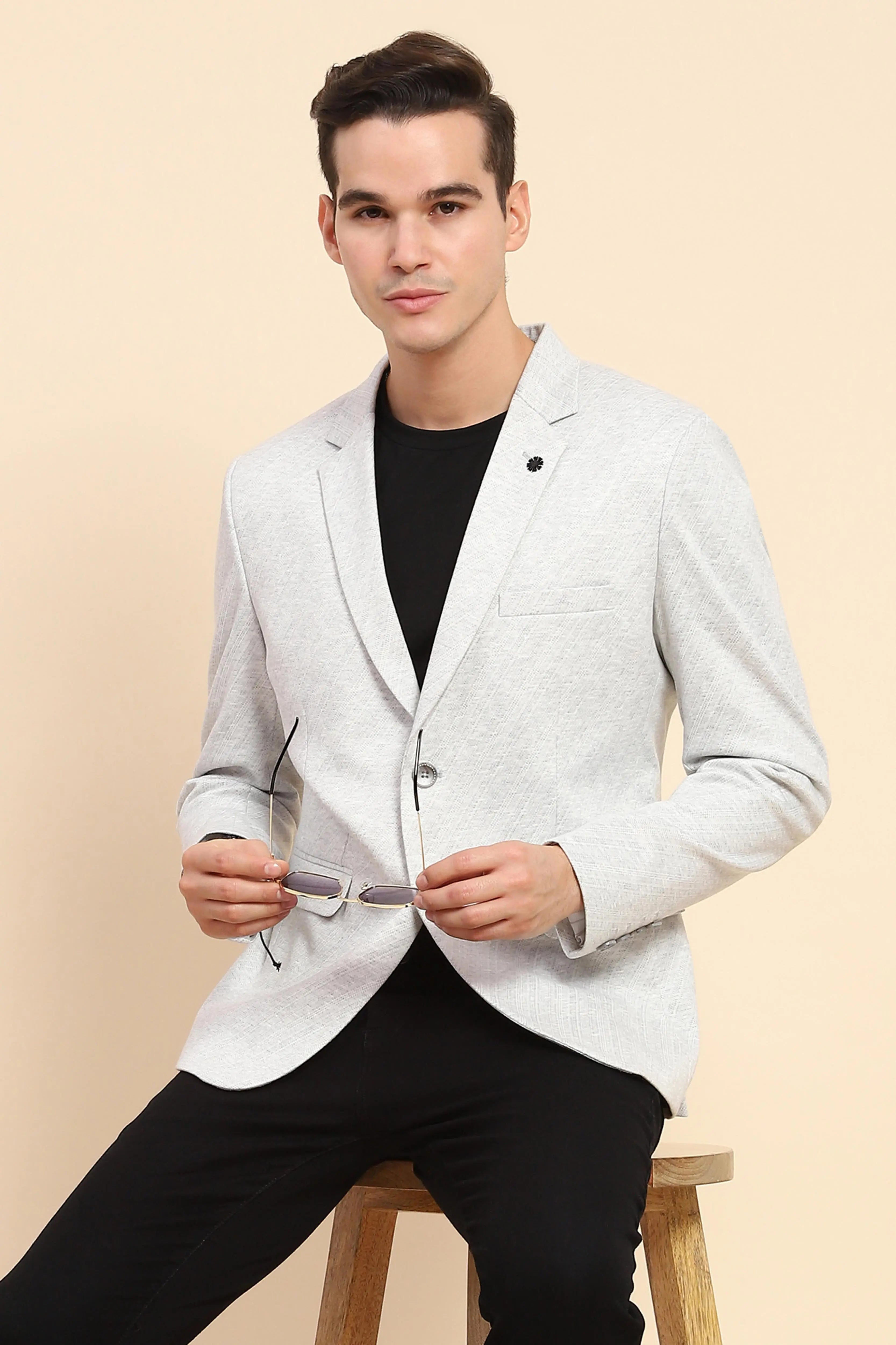 Grey Diagonal Line Textured Coat - Global Republic