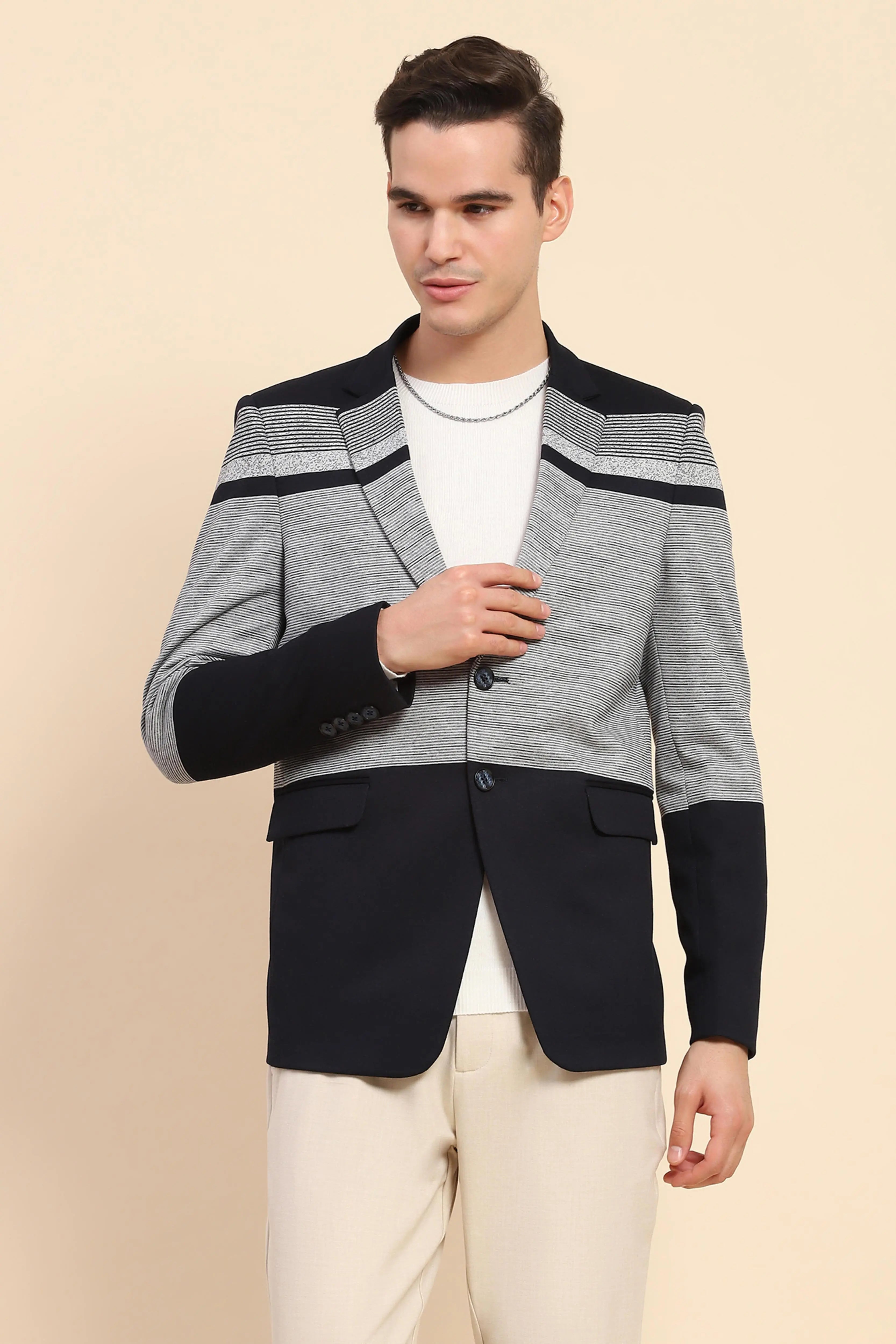 Navy  Striped Coat - Global Republic