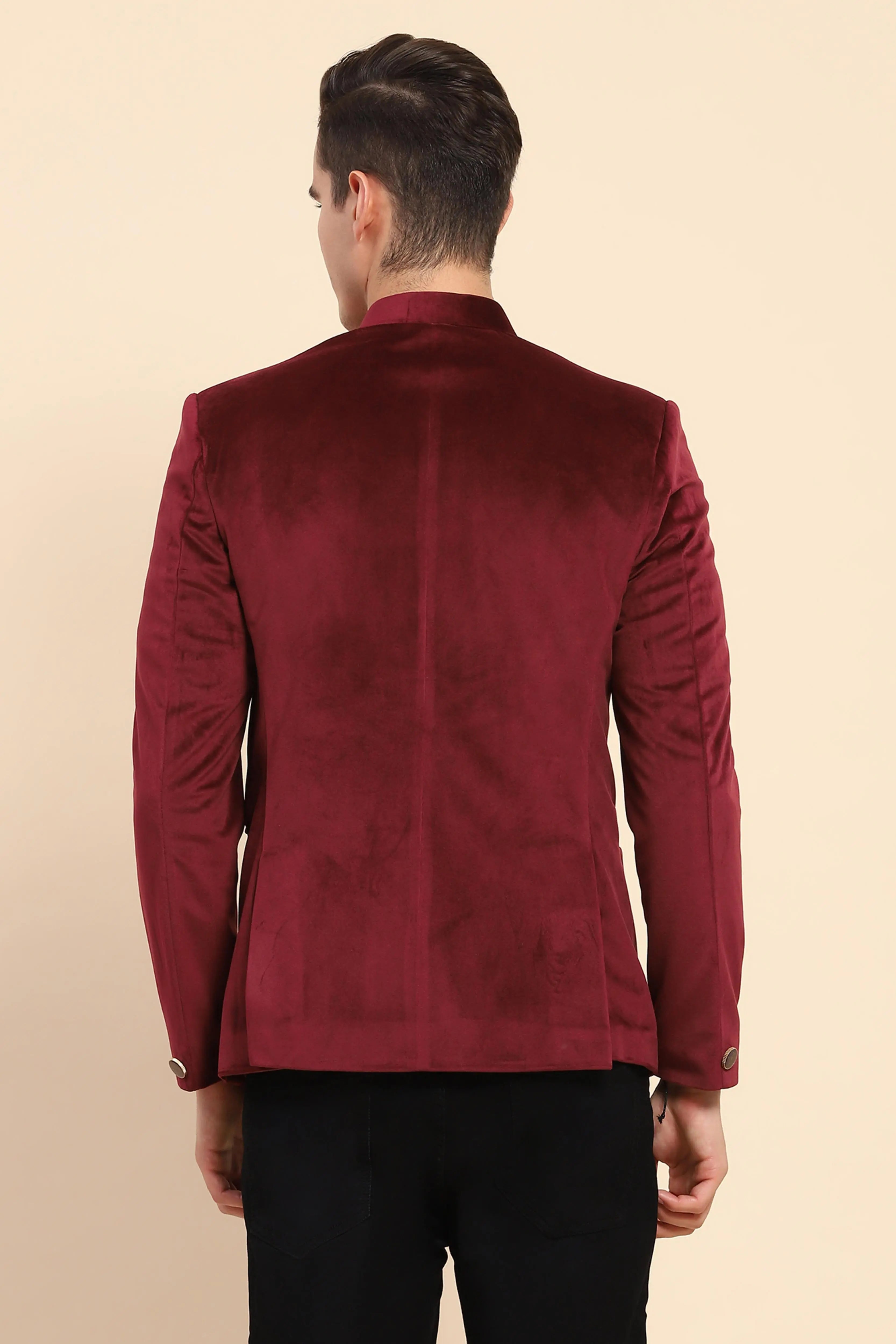 Maroon Velvet Zari Embroidered Coat - Global Republic