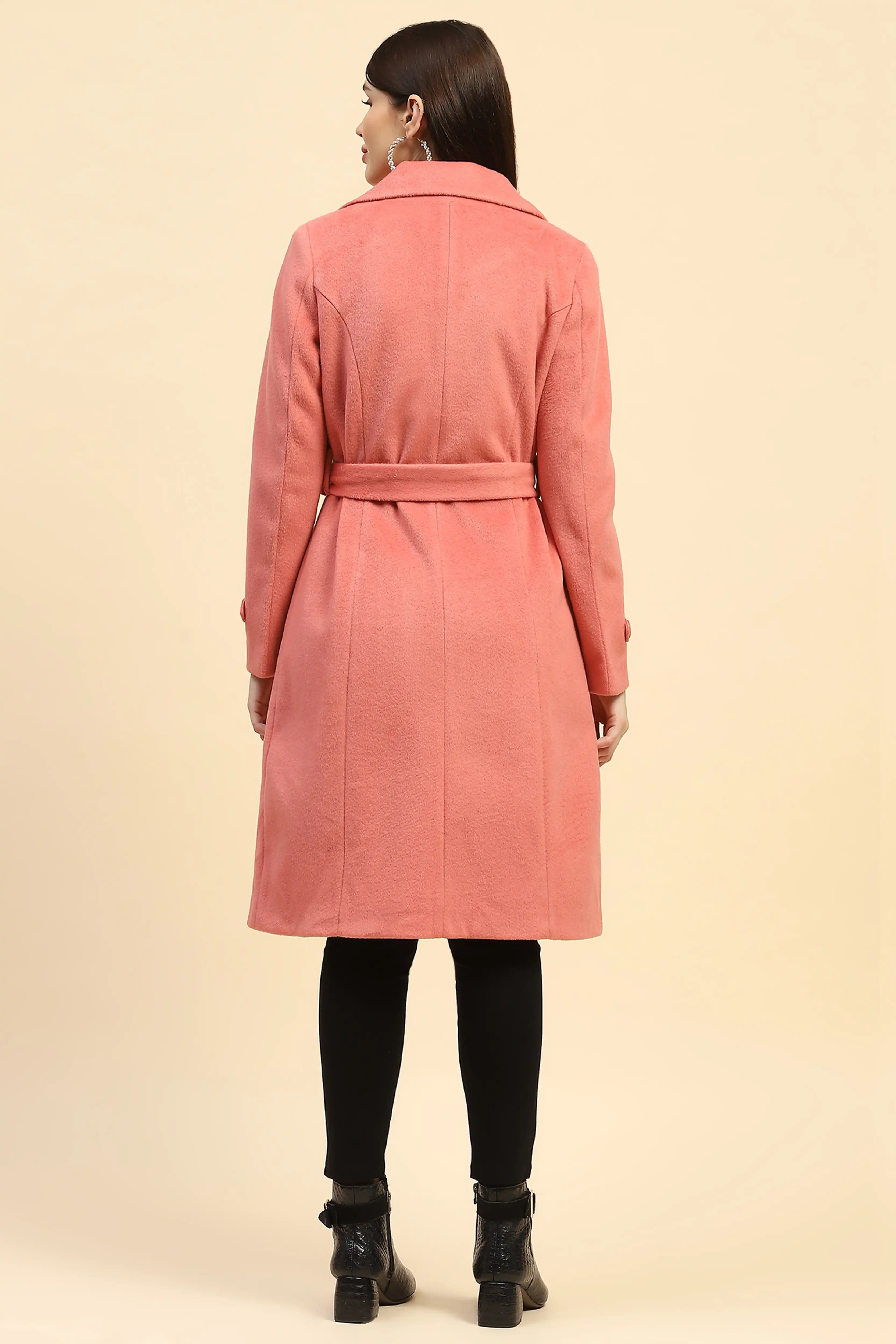 Hot Coral Solid Long Coat